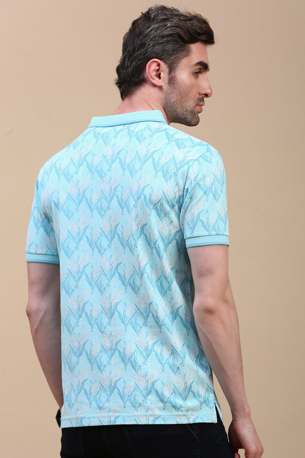 Classic Polo Men's Half Sleeve Green Polo Neck Slim Fit All Over Print T-Shirt | BEAU - 272 A SF P