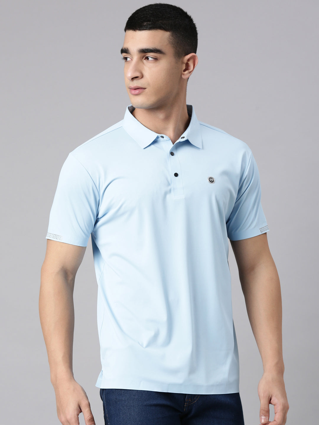 Classic Polo Men's Half Sleeve Light Blue Polo Neck Slim Fit Solid Nylon Spandex T-Shirt | UNICO - 161 SF P