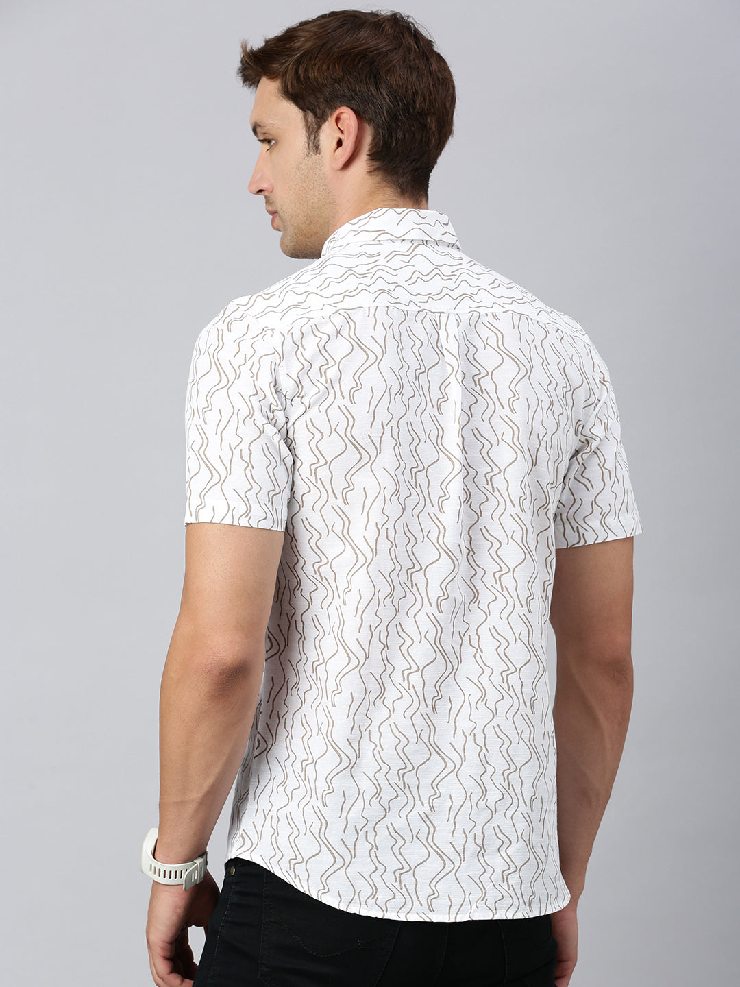 Classic Polo Men's Half Sleeve White/Beige Cotton Slim Fit Woven Shirt | SP2-CL-09 A-HS-PRT-SF