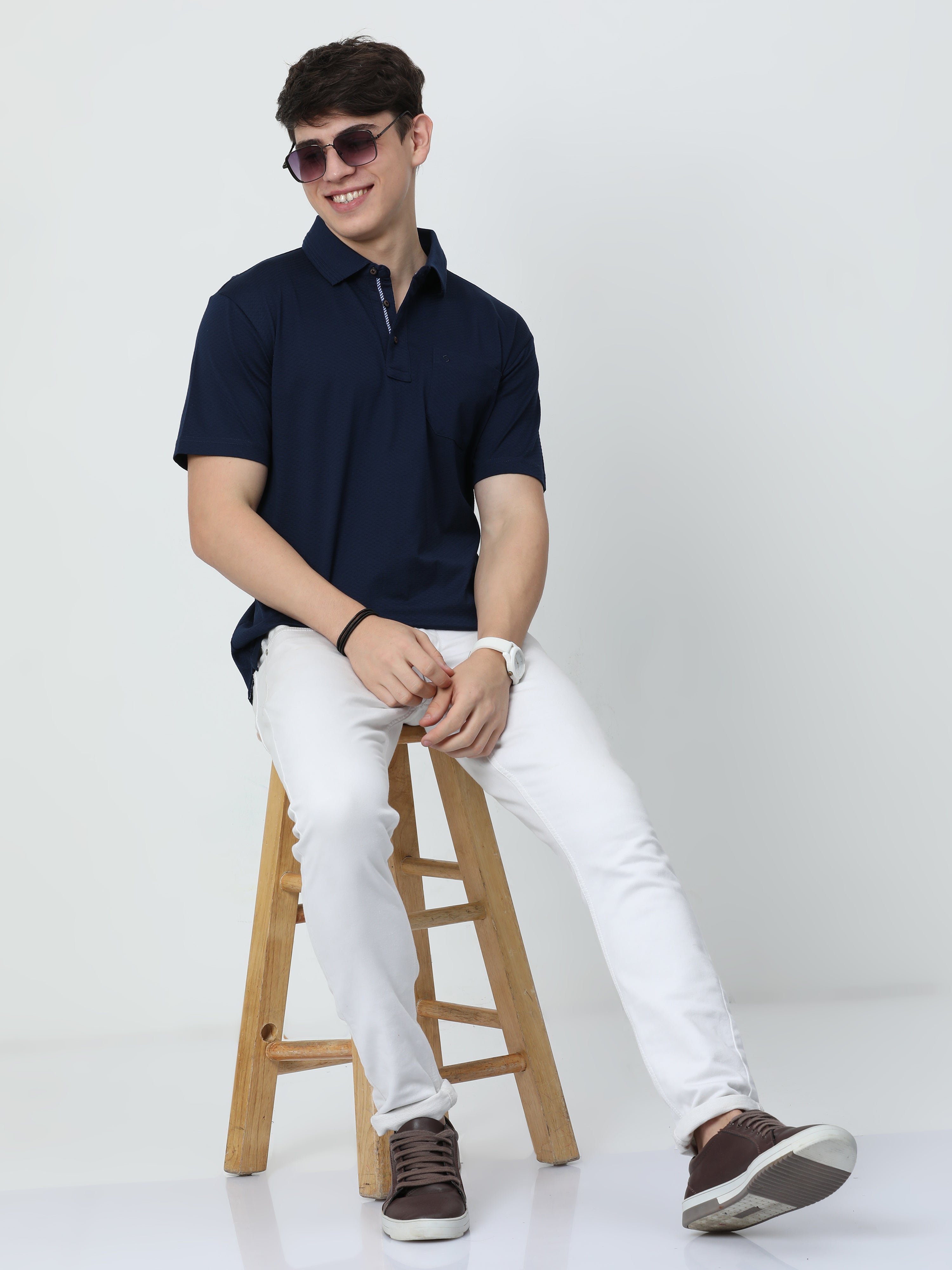 Classic Polo Mens Cotton Half Sleeves Printed Authentic Fit Polo Neck Navy Color T-Shirt | Rare - 04 B Af P