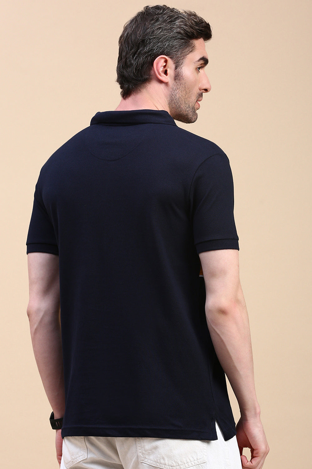 Classic Polo Men's Half Sleeve Navy/Mustard Polo Neck Slim Fit Embroidery T-Shirt