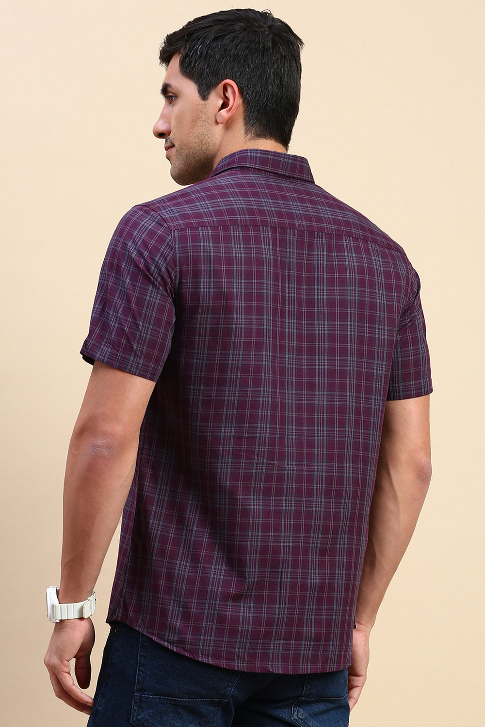 Classic Polo Men's Half Sleeve Maroon Polo Neck Slim Fit Checked Shirt | SP2-CL-78 B-HS-CHK-SF