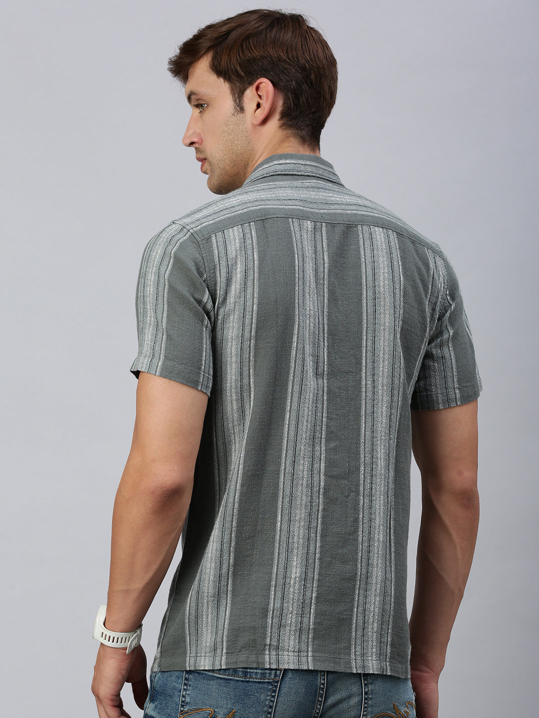 Classic Polo Men's Half Sleeve Olive Polo Neck Slim Fit Striped Shirt | SP2-GN-11 A-HS-STR-BSL