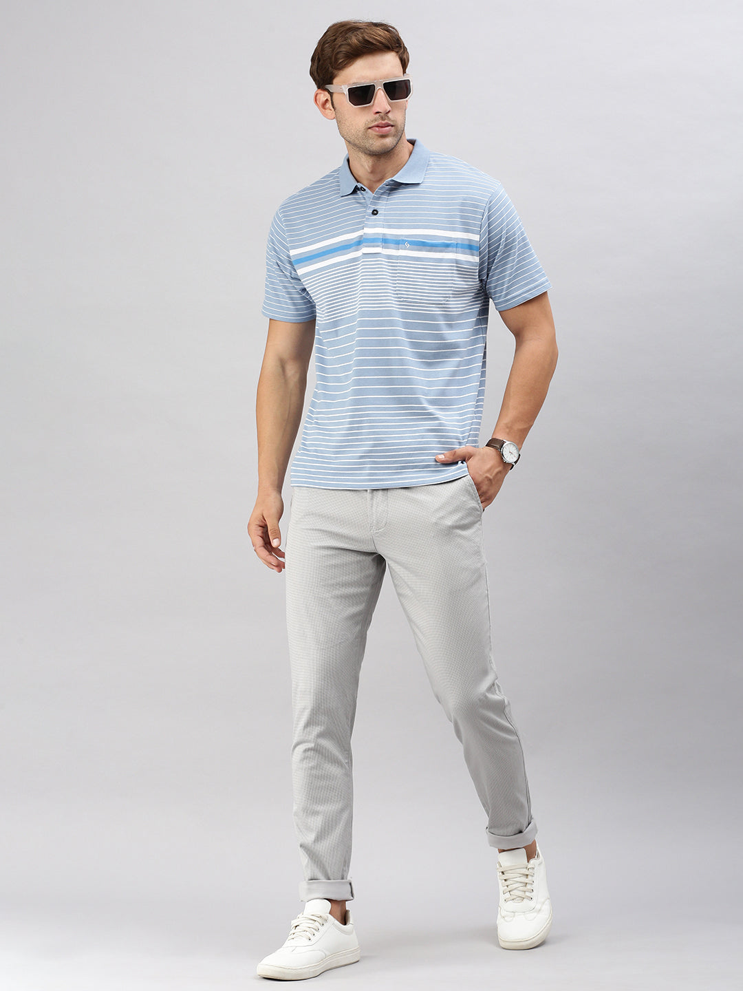 Classic Polo Men's Light Grey Moderate Fit Solid Casual Trouser | TP2-CL 04 A-GRY-MF-LY