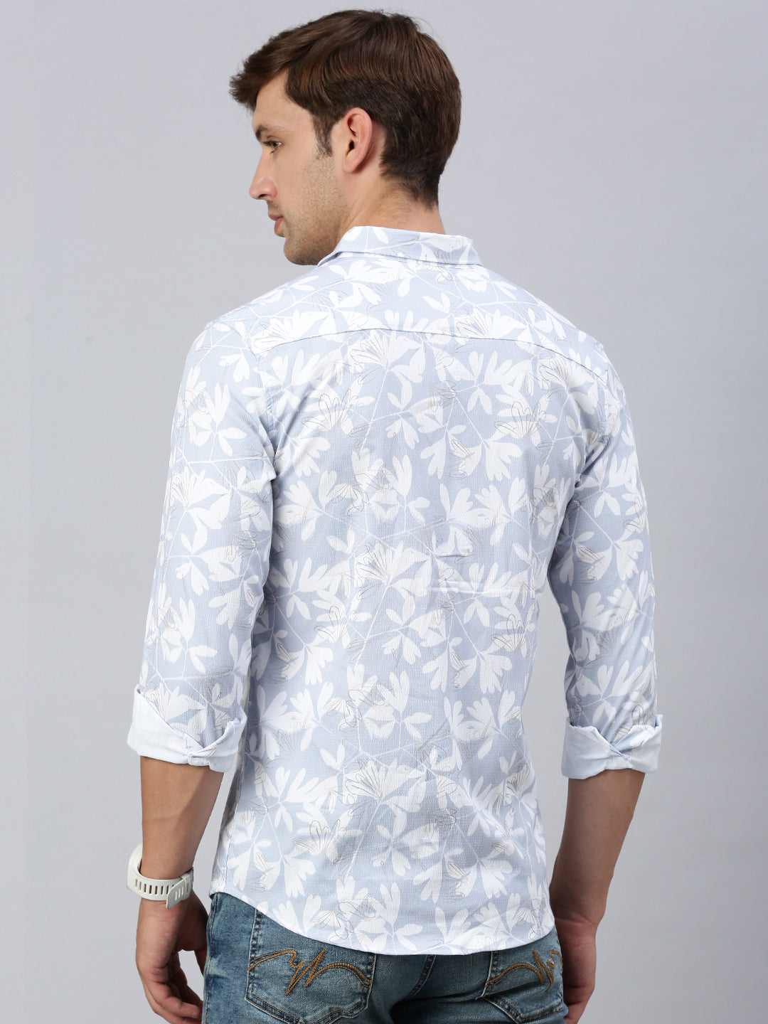 Classic Polo Men's Full Sleeve Lt.Blue/White Polo Neck Slim Fit Printed Shirt | SP2-GN-05 A-FS-PRT-BSL