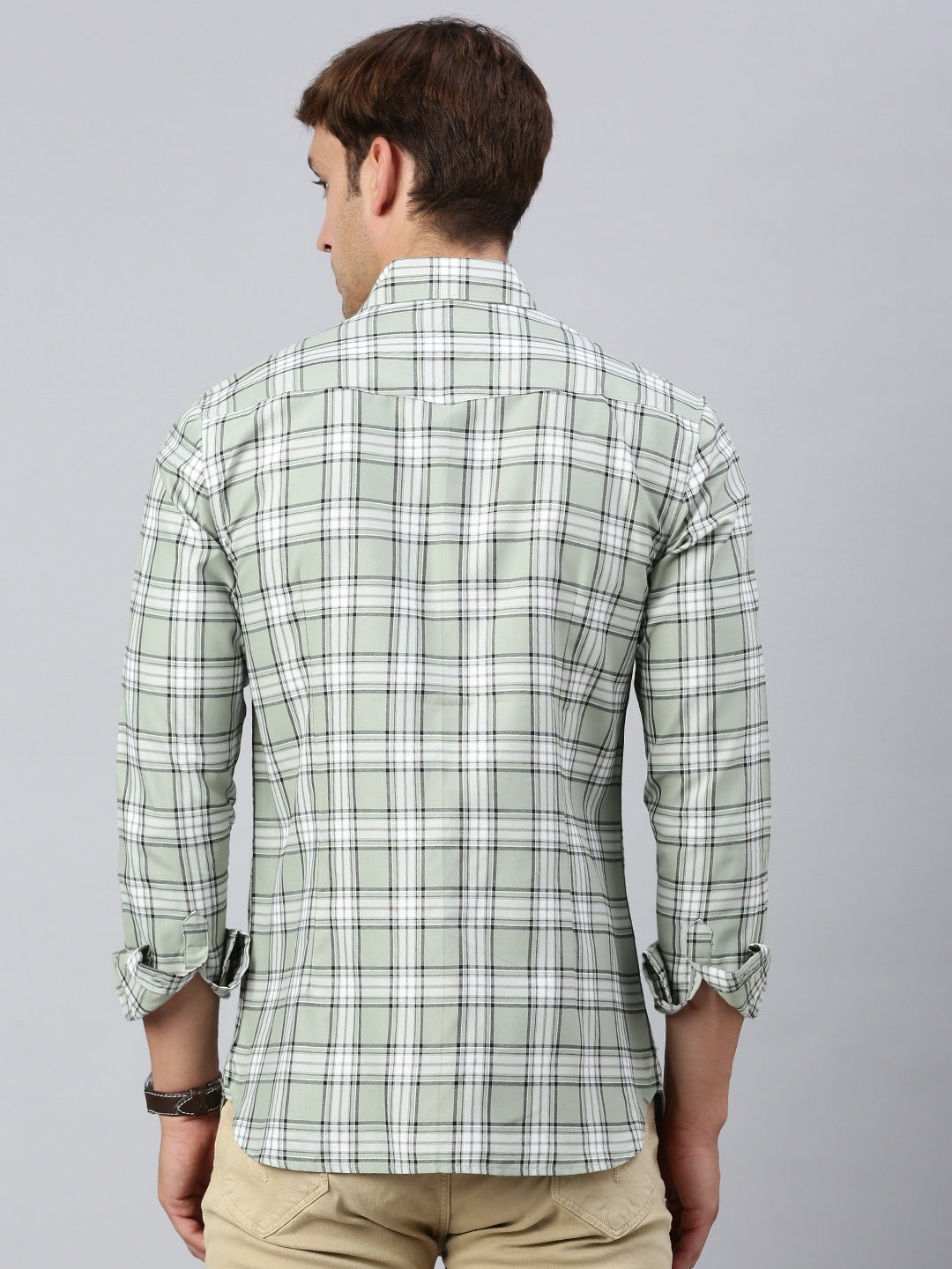 Classic Polo Men's Full Sleeve Lt.Green/White Slim Fit Checked Casual Shirt | SP2-CL-29 B-FS-CHK-SF