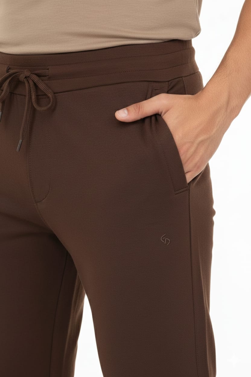 Classic Polo Men's Coffee Brown Solid Cotton Slim Fit Trackpant | CR-INOX-COFFEE BROWN