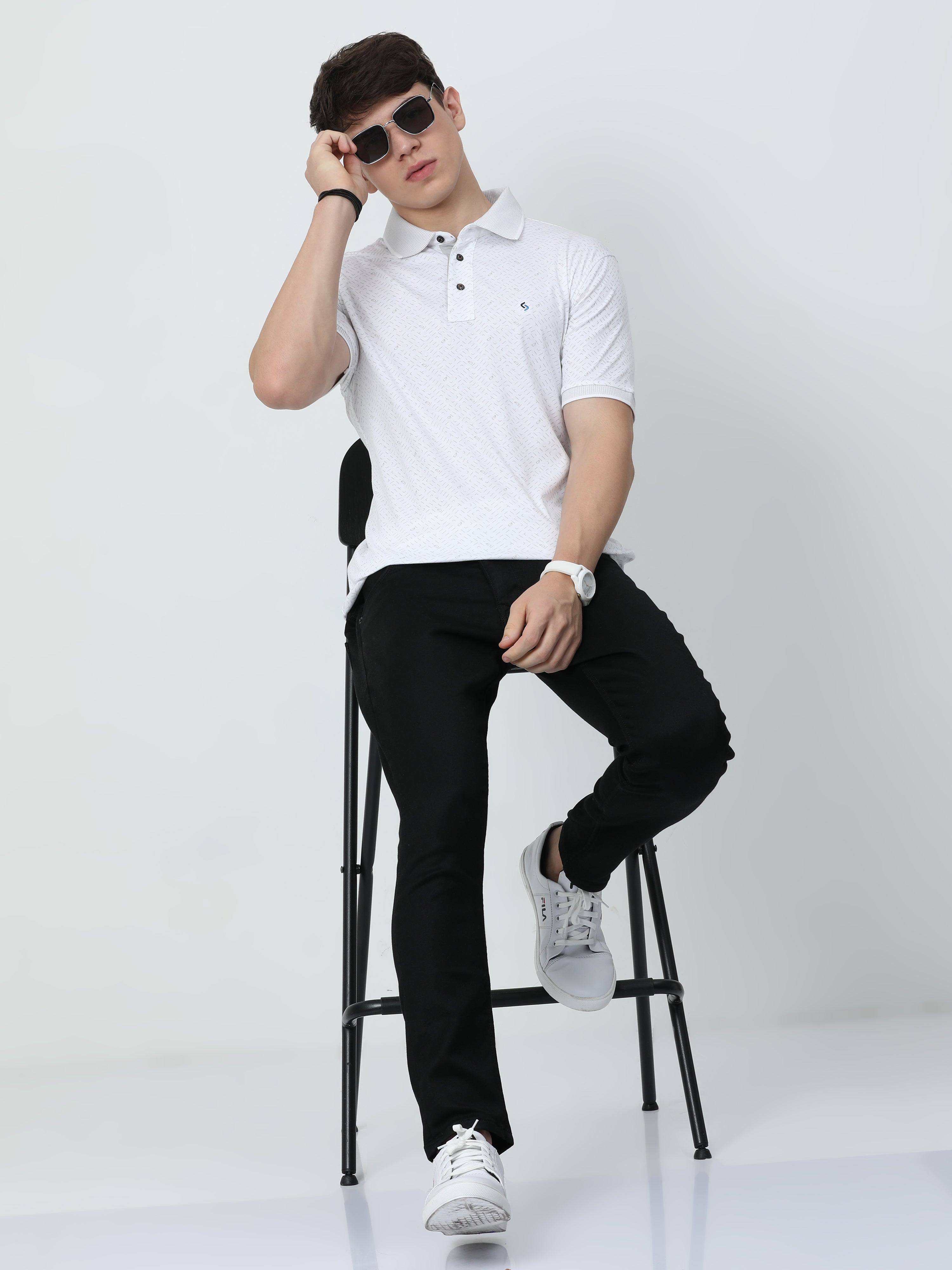 Classic Polo Mens Cotton Half Sleeves Printed Slim Fit Polo Neck White Color T-Shirt | Prm - 786 A Sf P