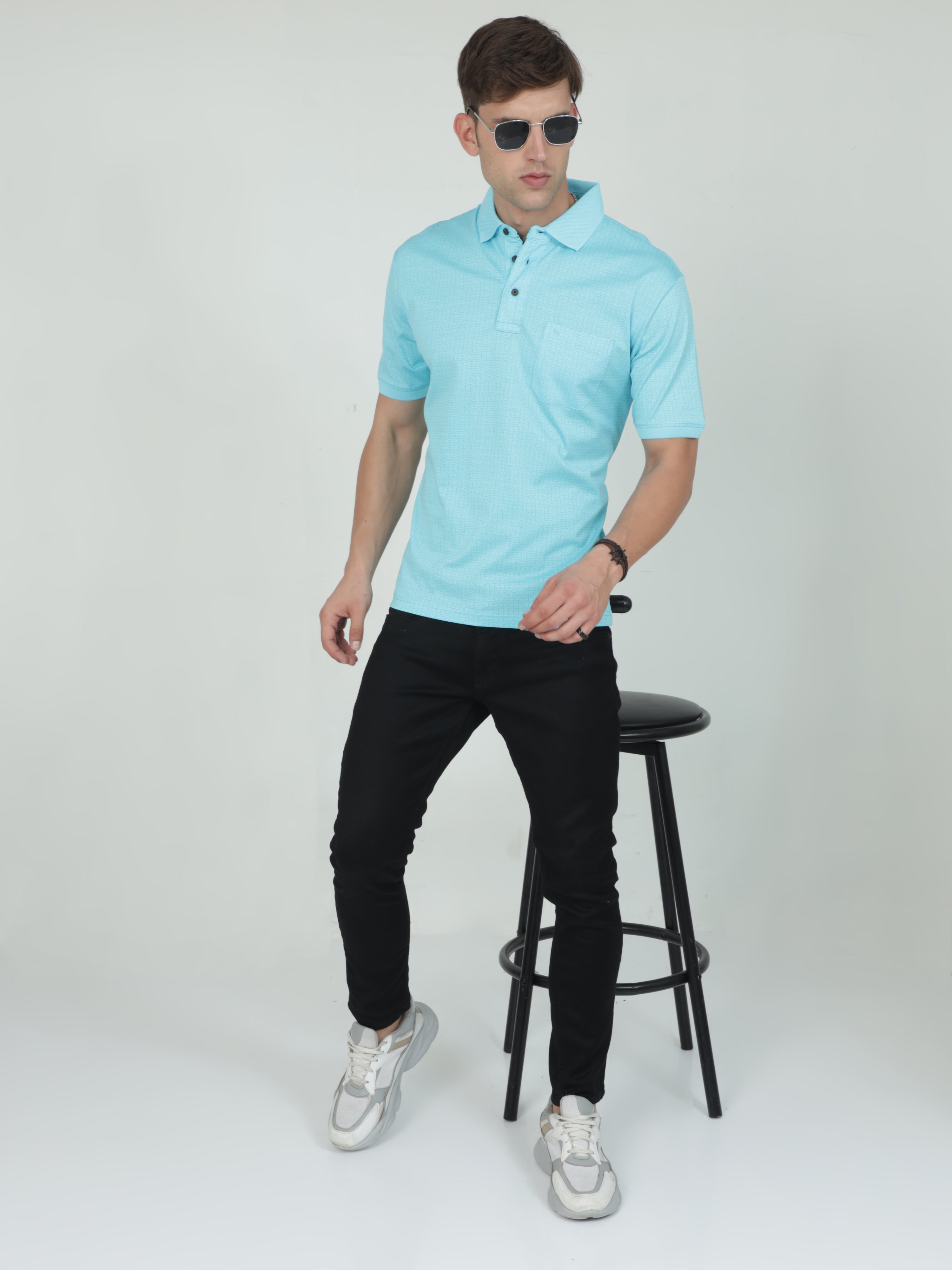 Classic Polo Mens Cotton Half Sleeves Floral Authentic Fit Polo Neck Blue Color T-Shirt | Swank - 07 B Af P