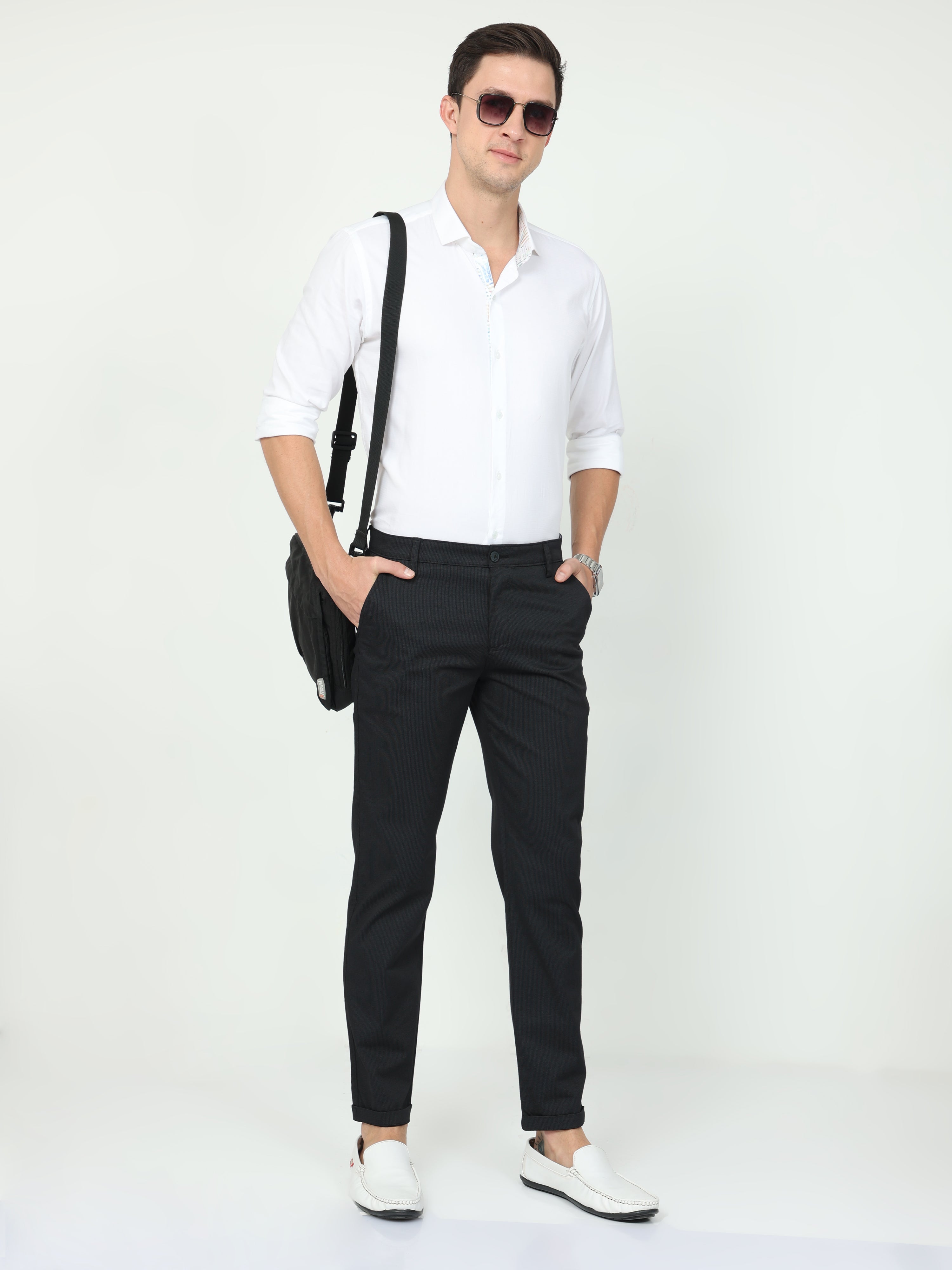 CP BRO Mens Ankle Fit Solid Black Color Trousers | Tbo2-05 B-Blk-Af-Ly