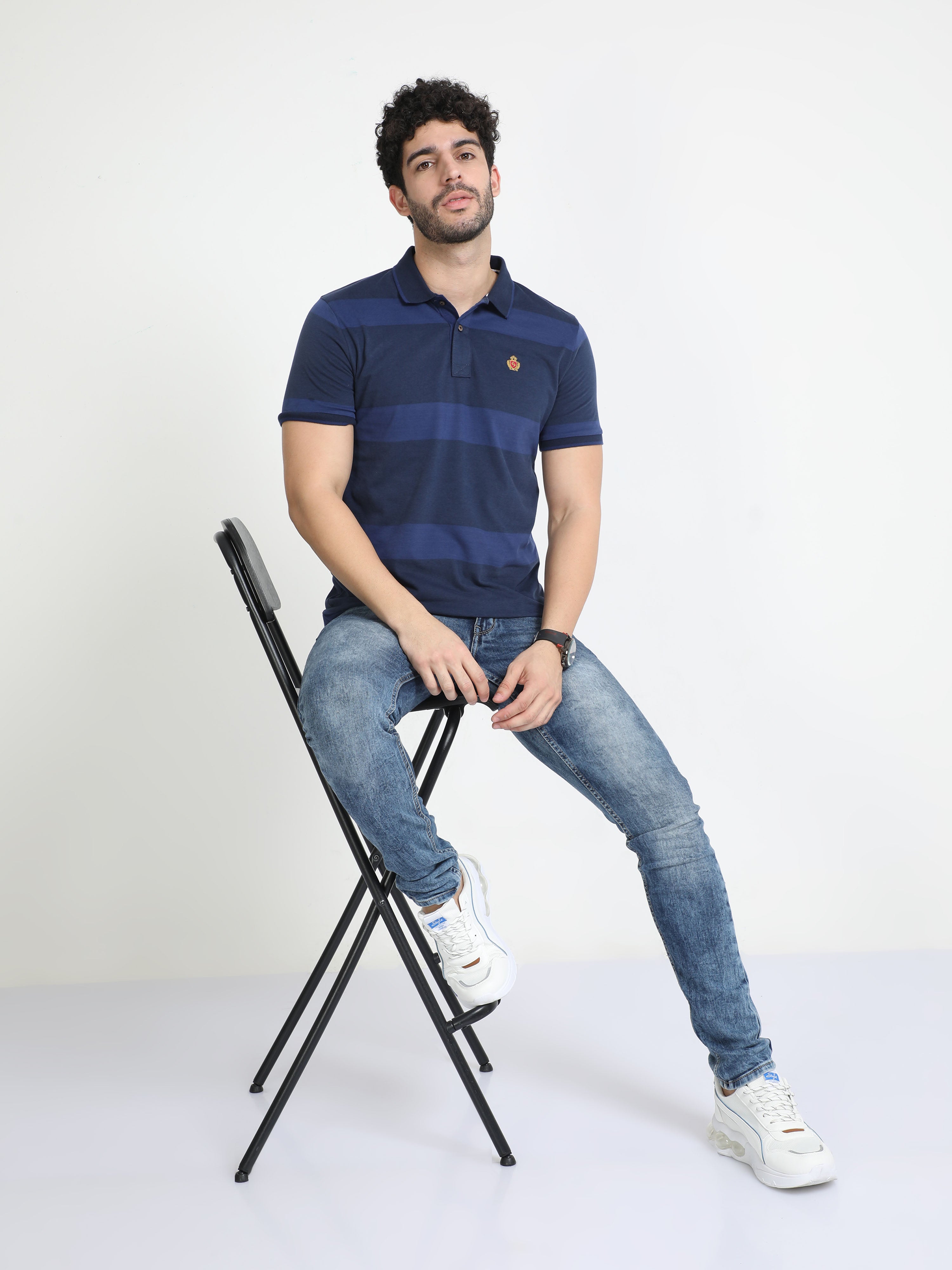 Classic Polo Mens Cotton Half Sleeves Striped Slim Fit Polo Neck Navy Color T-Shirt | Cpeg - 313 A Sf P