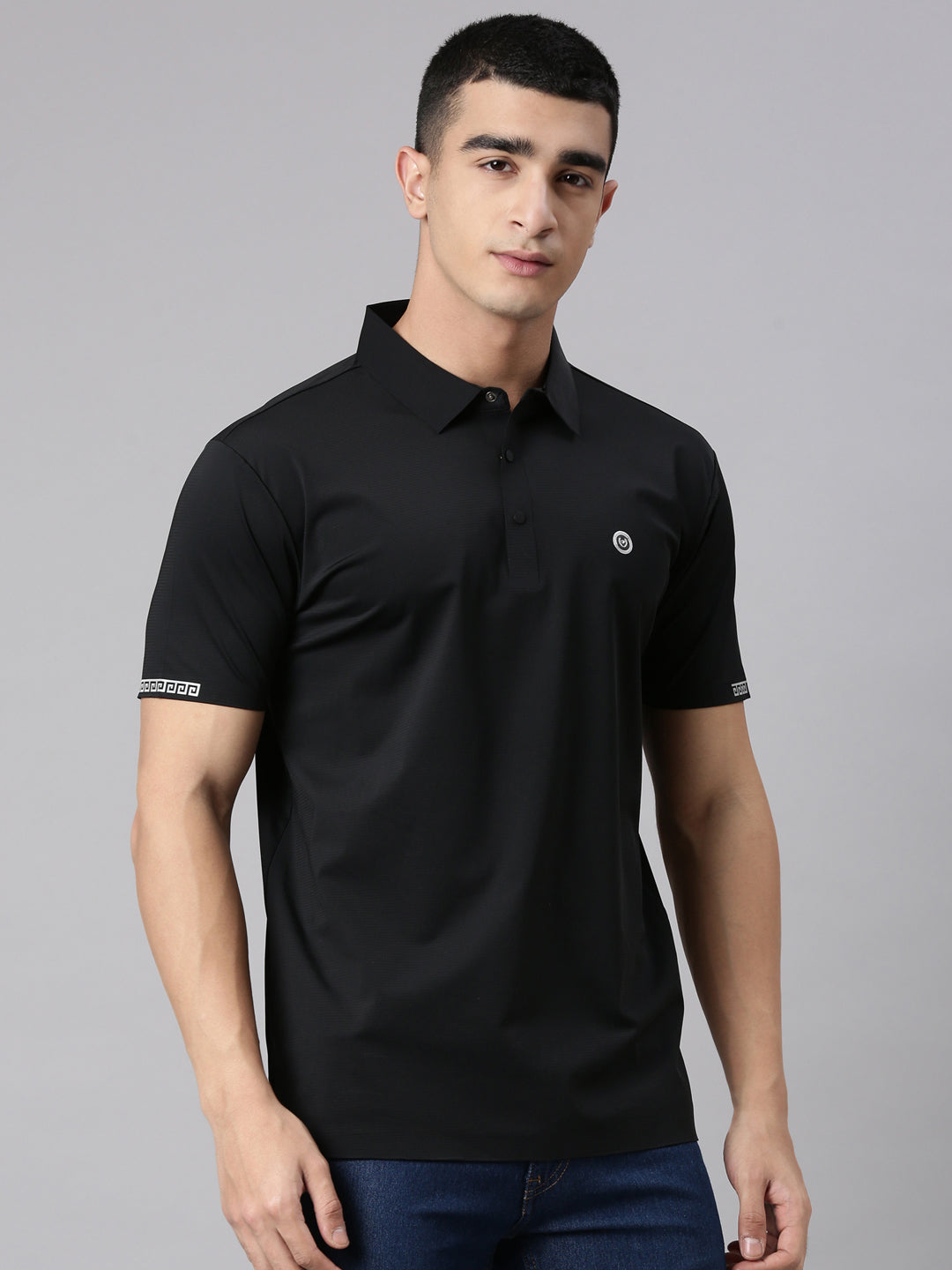 Classic Polo Men's Half Sleeve Black Polo Neck Slim Fit Solid Premium Cotton T-Shirt | UNICO - 168 SF P