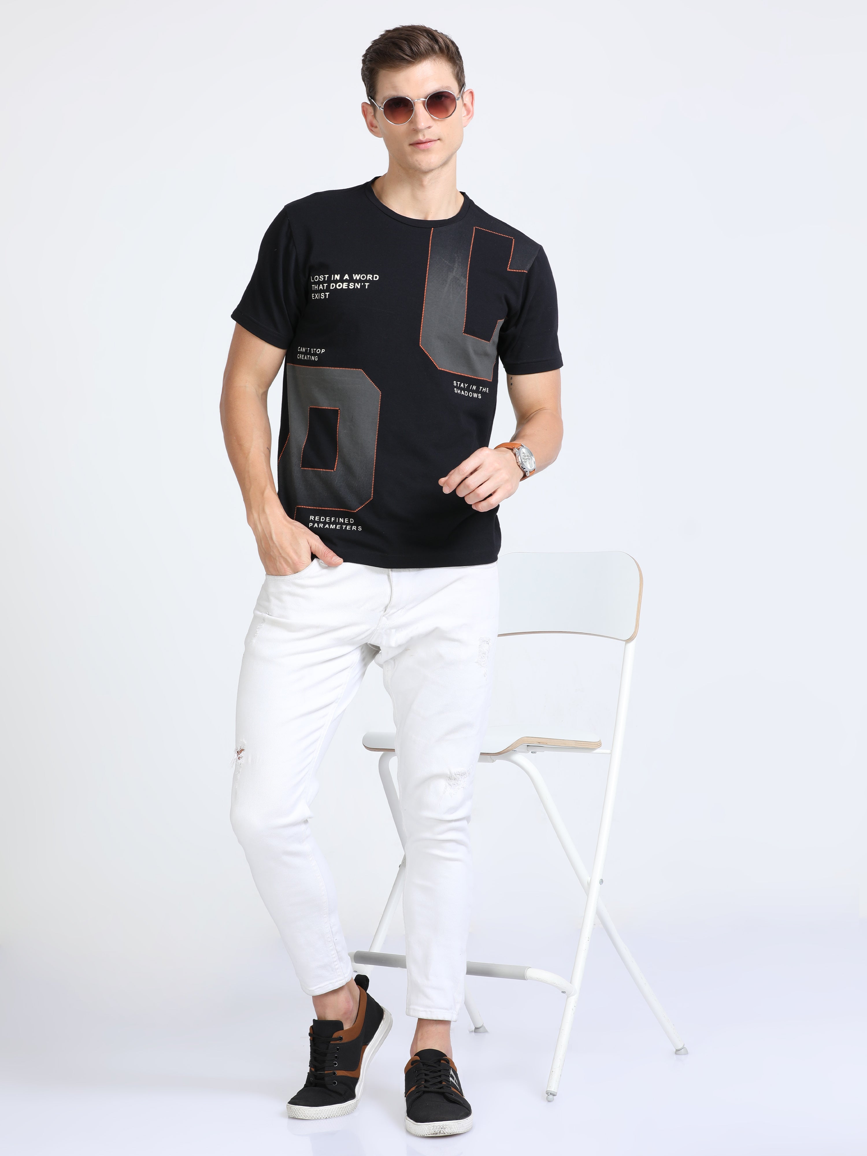 CP BRO Mens Cotton Half Sleeves Printed Slim Fit Crew Neck Black Color T-Shirt | Brcn - 560 Sf C