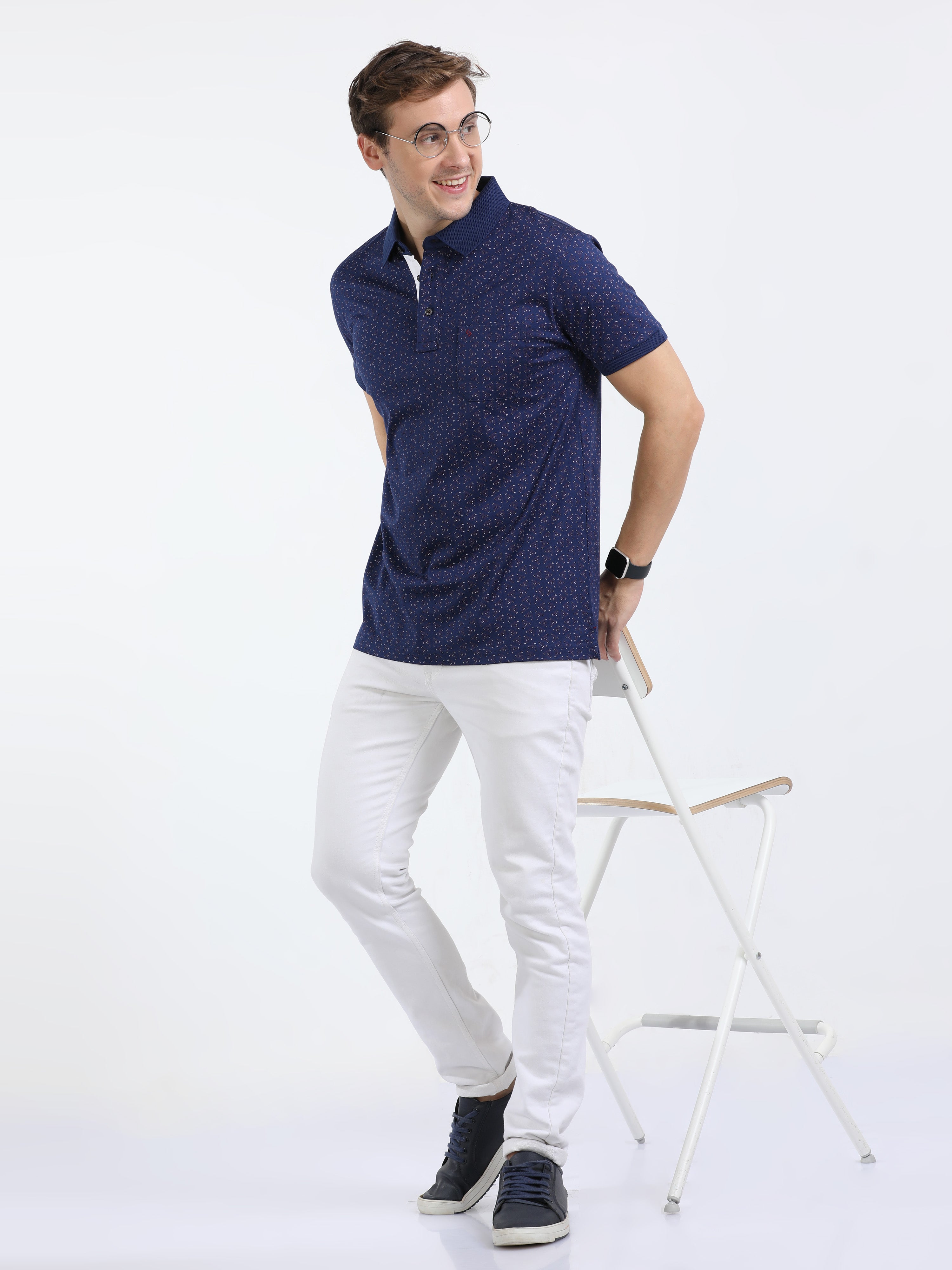 Classic Polo Mens Cotton Half Sleeves Printed Slim Fit Polo Neck Royal Blue Color T-Shirt | Scant - 35 A Sf P
