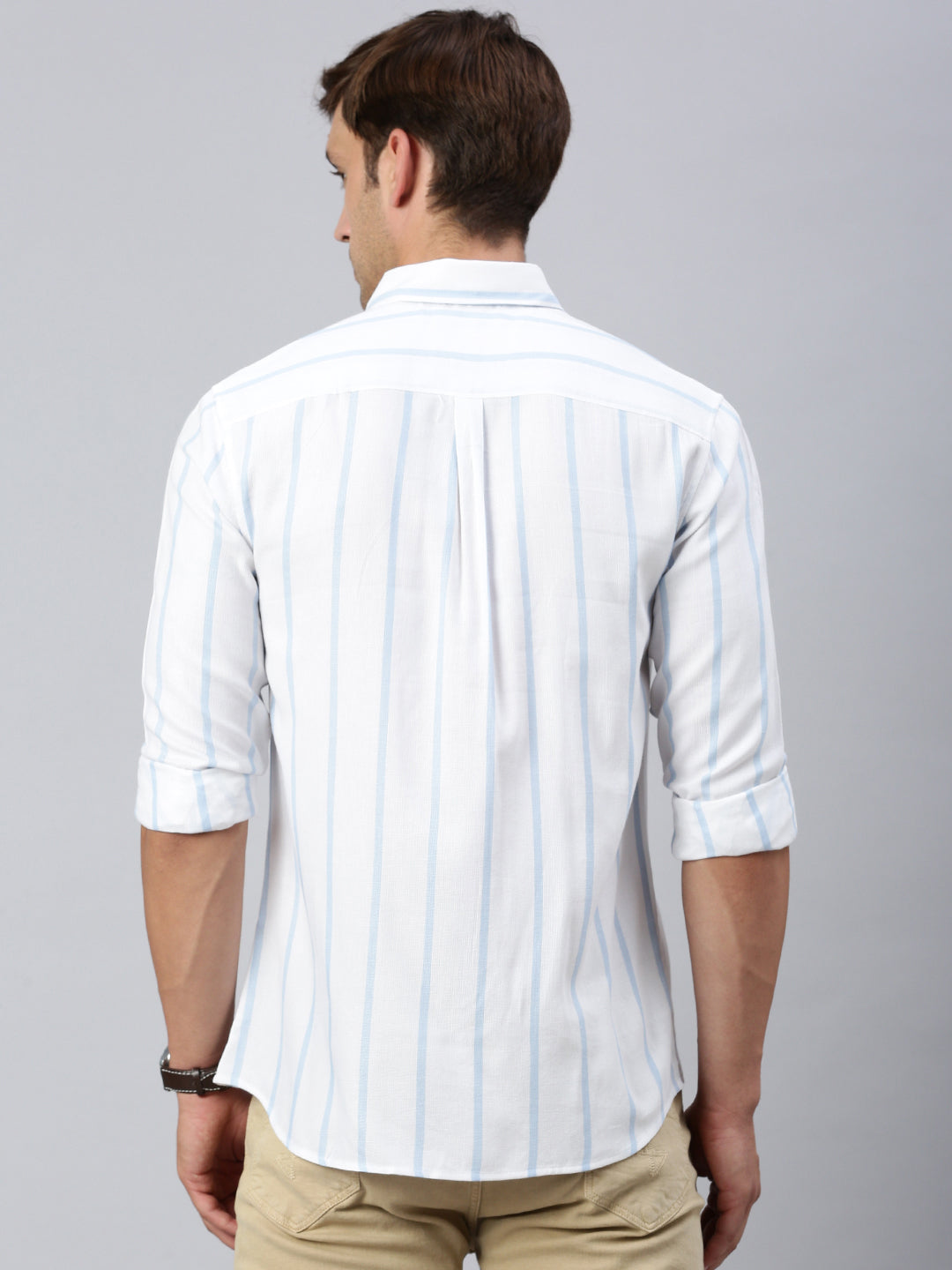 Classic Polo Men's Full Sleeve White/Lt.Blue Slim Fit Striped Casual Shirt | SP2-EL-01 B-FS-STR-SF
