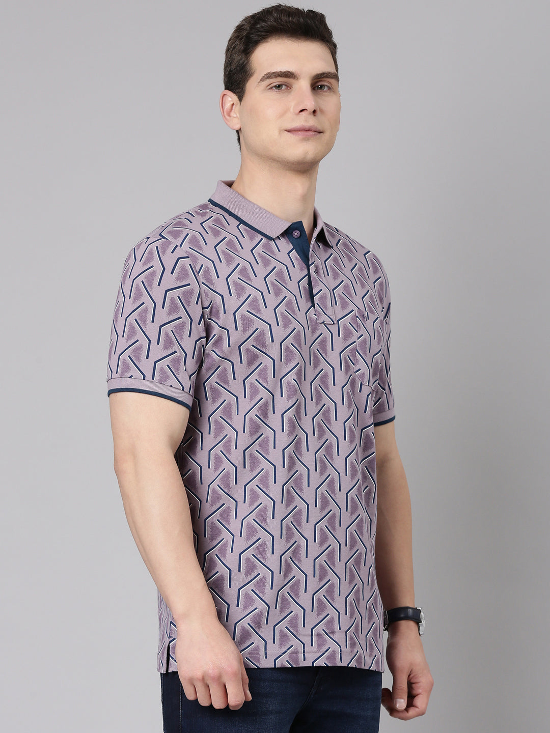 Classic Polo Men's Half Sleeve Purple Polo Neck Slim Fit All Over Print Cotton T-Shirt | BEAU - 285 B SF P