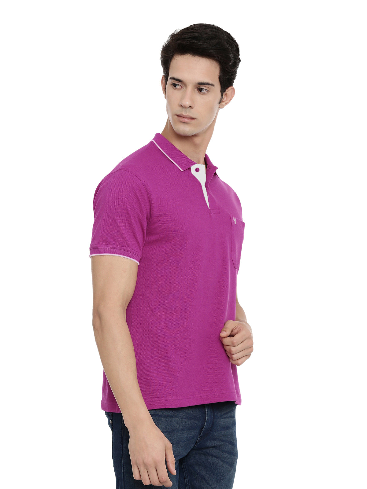 Classic Polo Men's Purple Solid Polo Authentic Fit T-shirt | 4SSN 218