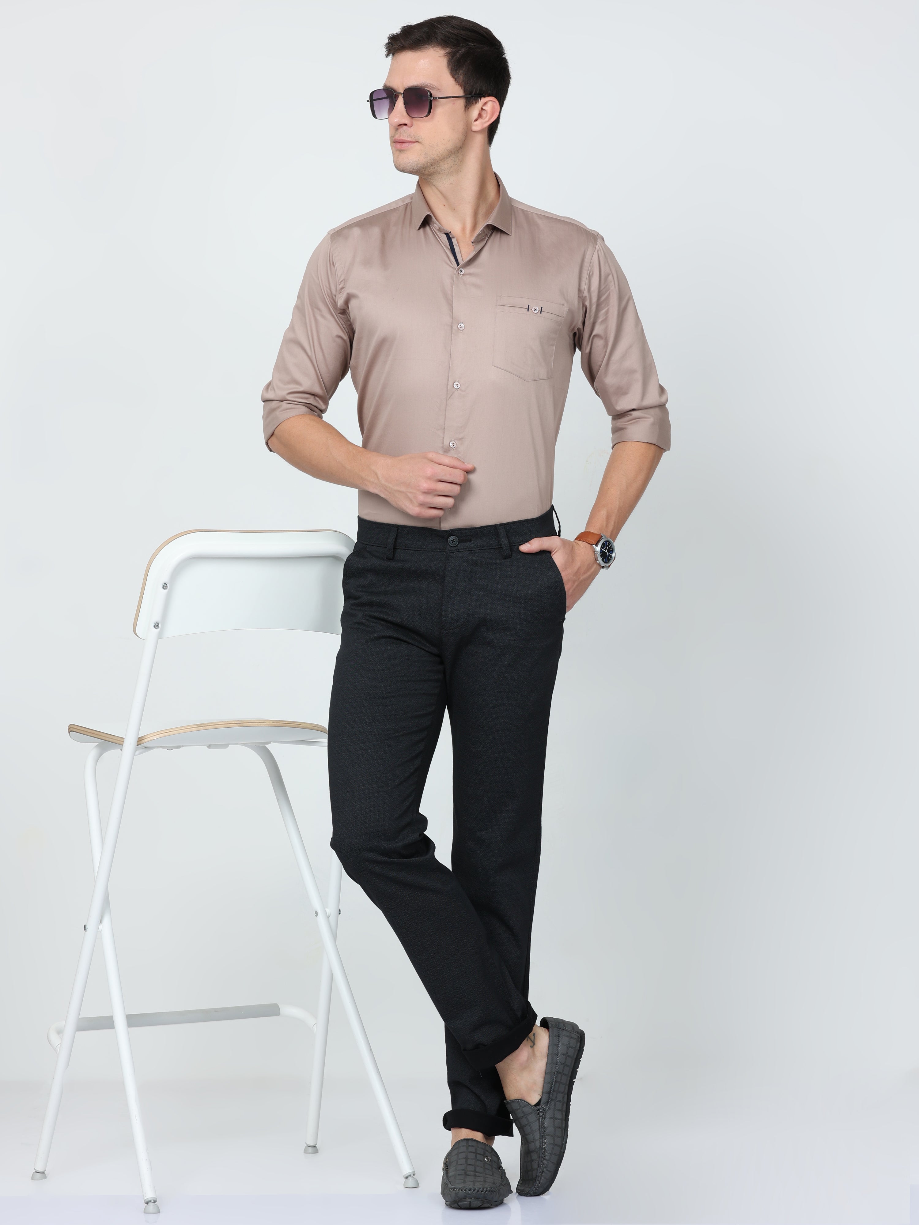 Classic Polo Mens Moderate Fit Solid Black Color Trousers | To2-05 C-Blk-Mf-Ly