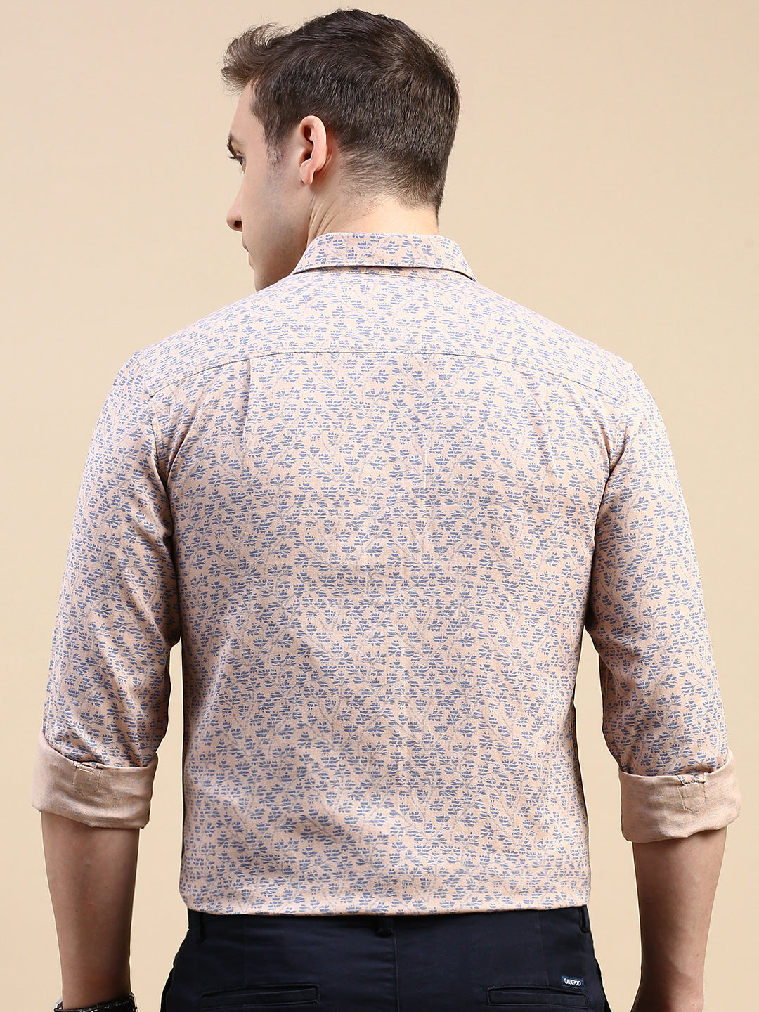 CP BRO Men's Polo Neck Cotton Dr.Peach Slim Fit Printed Shirt | SBO2-22A-FS-PRT-BSL