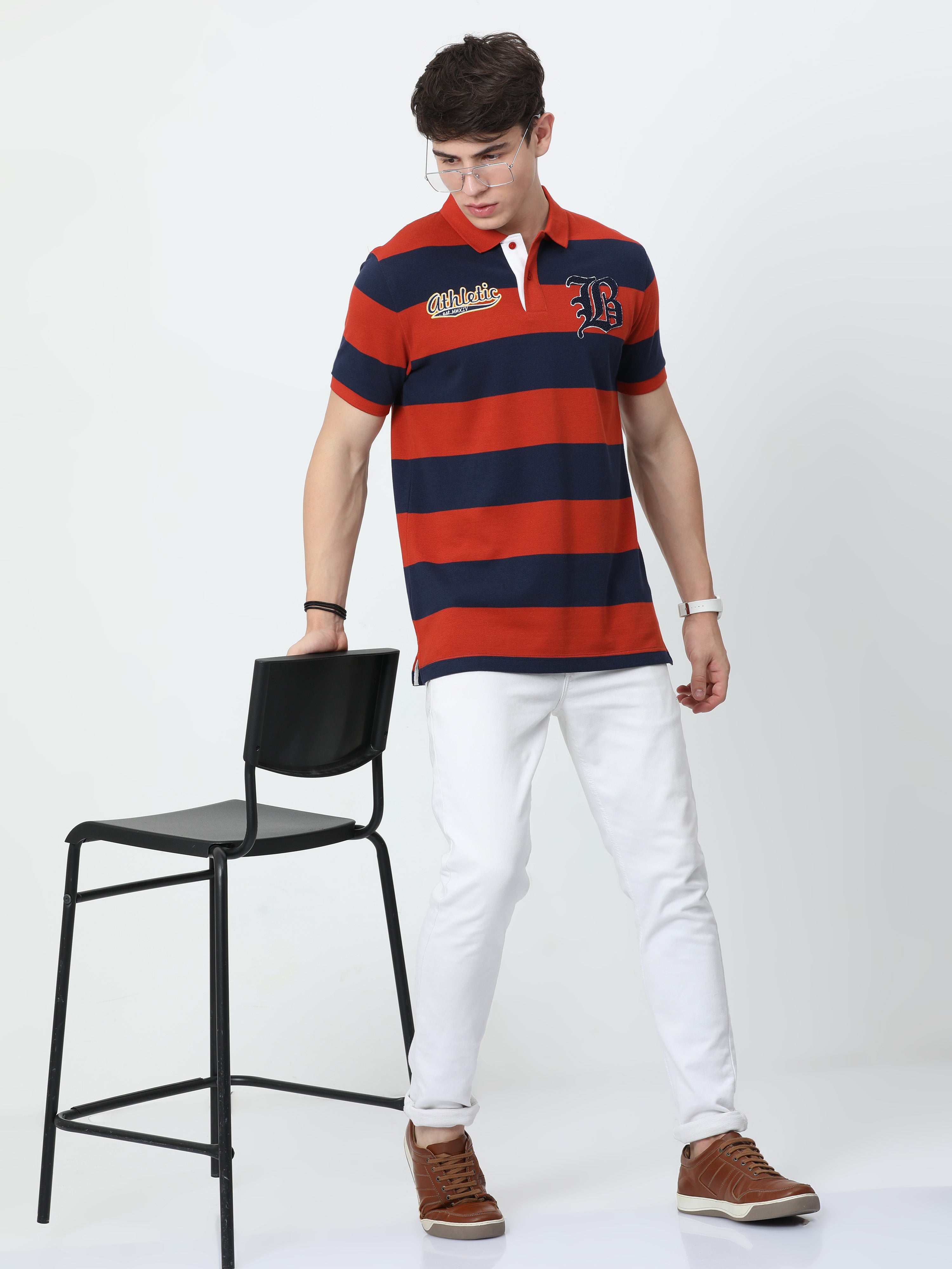 Classic Polo Mens Cotton Half Sleeves Striped Slim Fit Polo Neck Red Color T-Shirt | Brp - 395 B Sf P