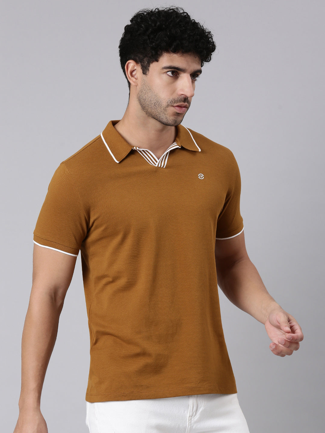 Classic Polo Men's Half Sleeve Mustard Polo Neck Slim Fit Solid Cotton Blend T-Shirt | RAVE POLO - 02 A SF P