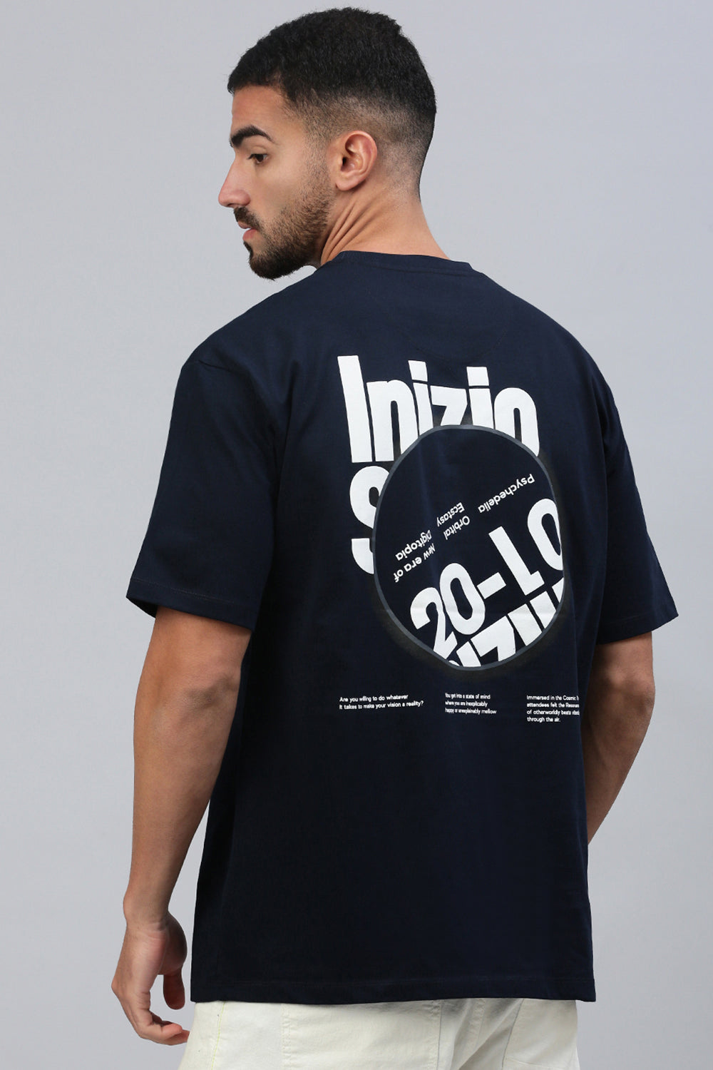 Classic Polo Men's Half Sleeve Black Crew Neck Slim Fit Printed Drop Shoulder T-Shirt