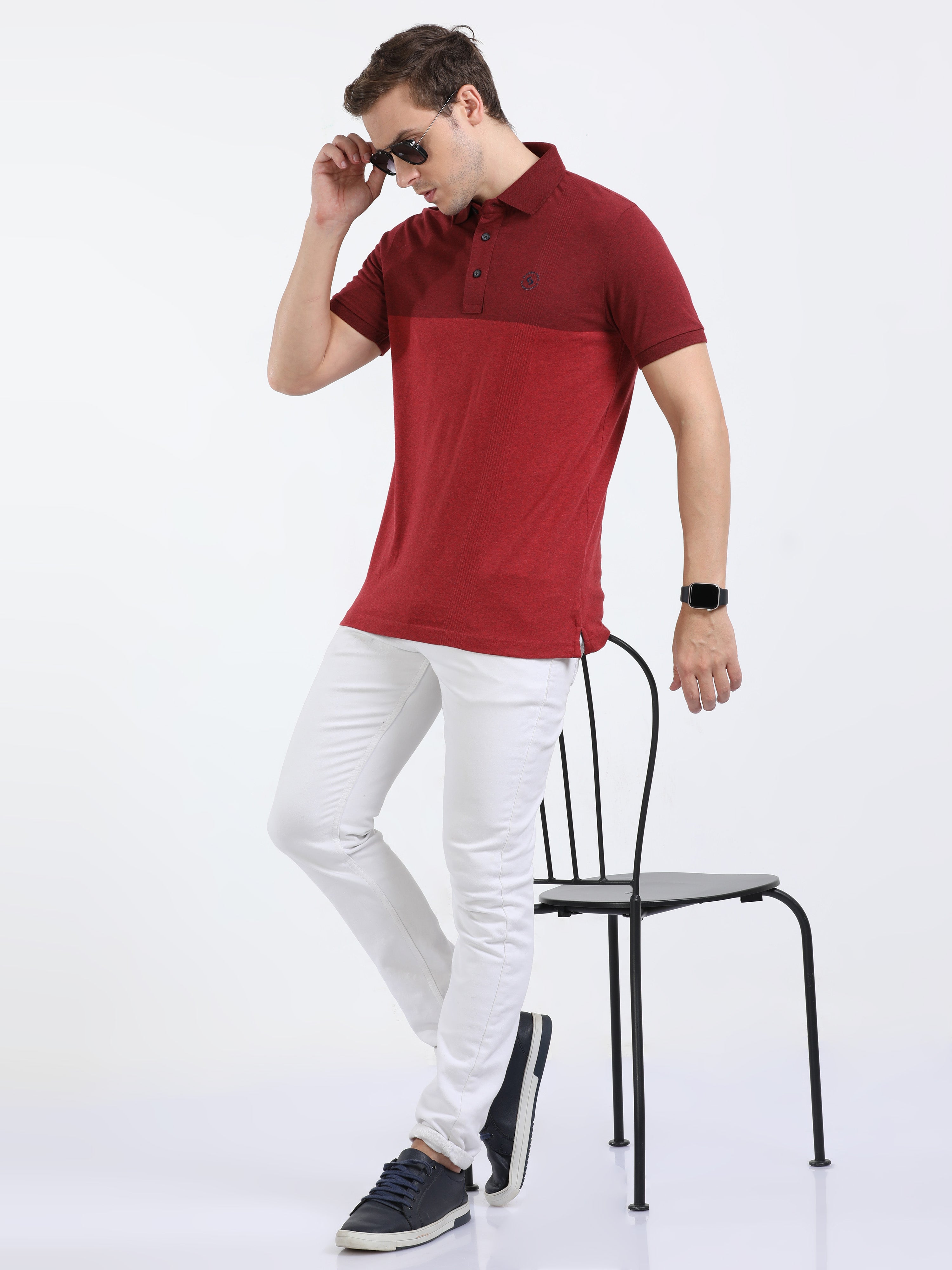 Classic Polo Mens Cotton Half Sleeves Color Blocked Slim Fit Polo Neck Red Color T-Shirt | Prm - 775 D Sf P