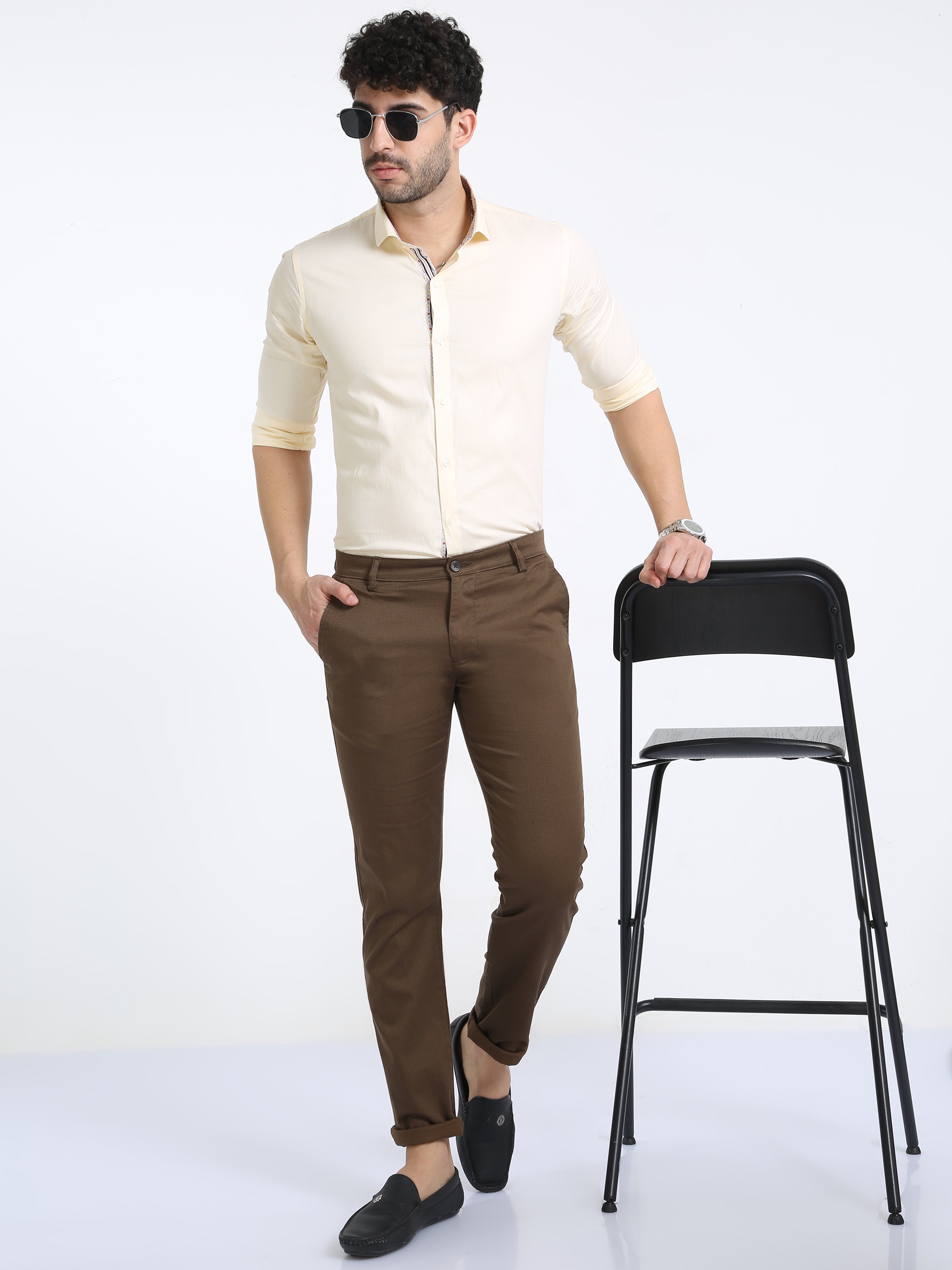 Classic Polo Mens Moderate Fit Dotted Khakhi Color Trousers | To2-01 A-Kha-Mf-Ly