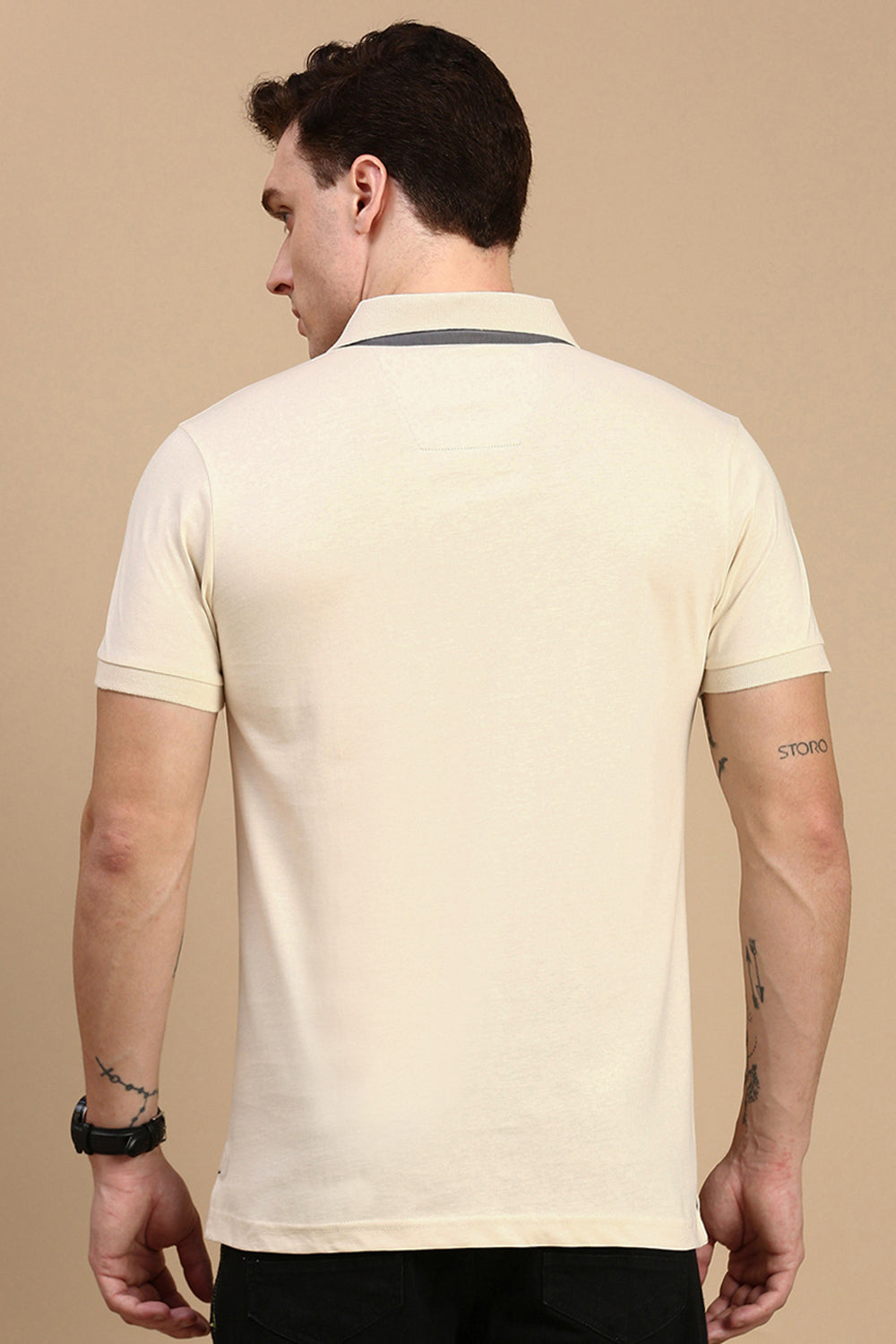 Classic Polo Men's Half Sleeve Beige Polo Neck Slim Fit Printed T-Shirt | FP - 04 B SF P
