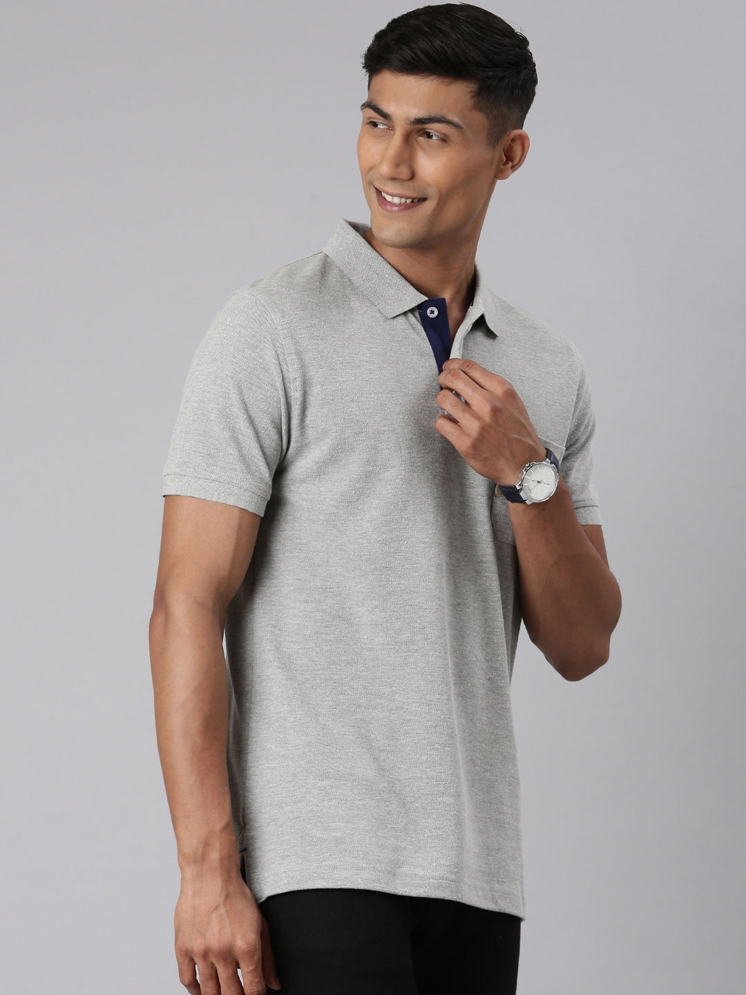Classic Polo Men's Half Sleeve Grey Polo Neck Slim Fit Solid T-Shirt | TOY-VIROK-GREY MELANGE SF P