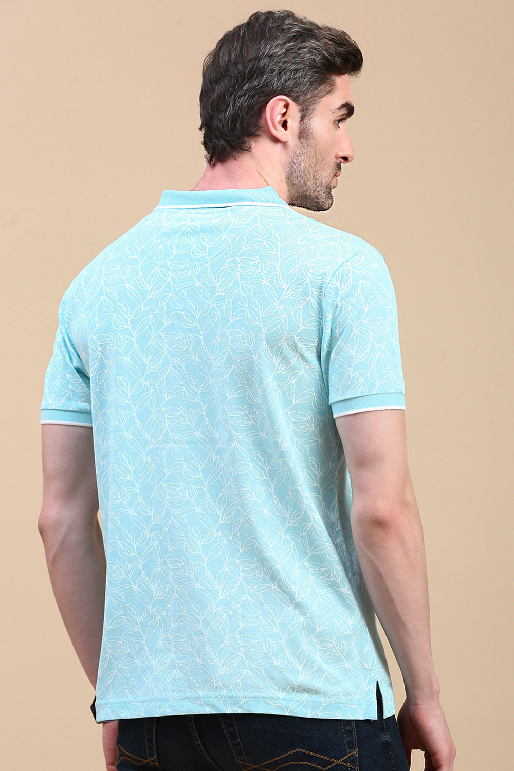 Classic Polo Men's Half Sleeve Green Polo Neck Slim Fit All Over Print T-Shirt | BEAU - 273 A SF P