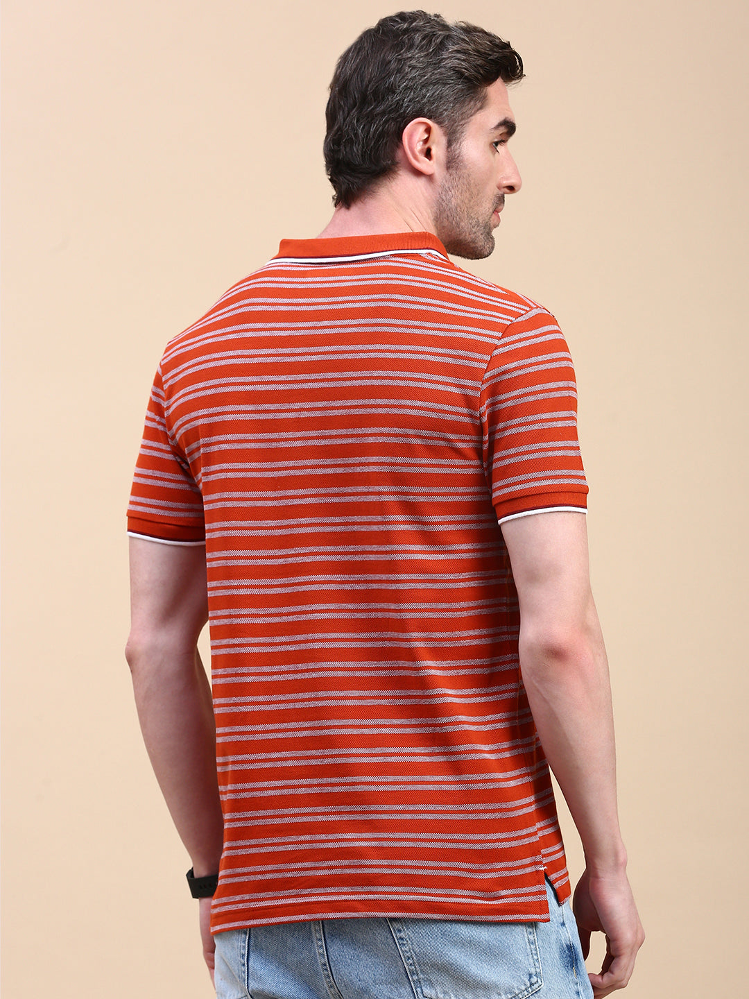 Classic Polo Men's Half Sleeve Red Polo Neck Slim Fit Striped T-Shirt||ADORE - 237 A SF P