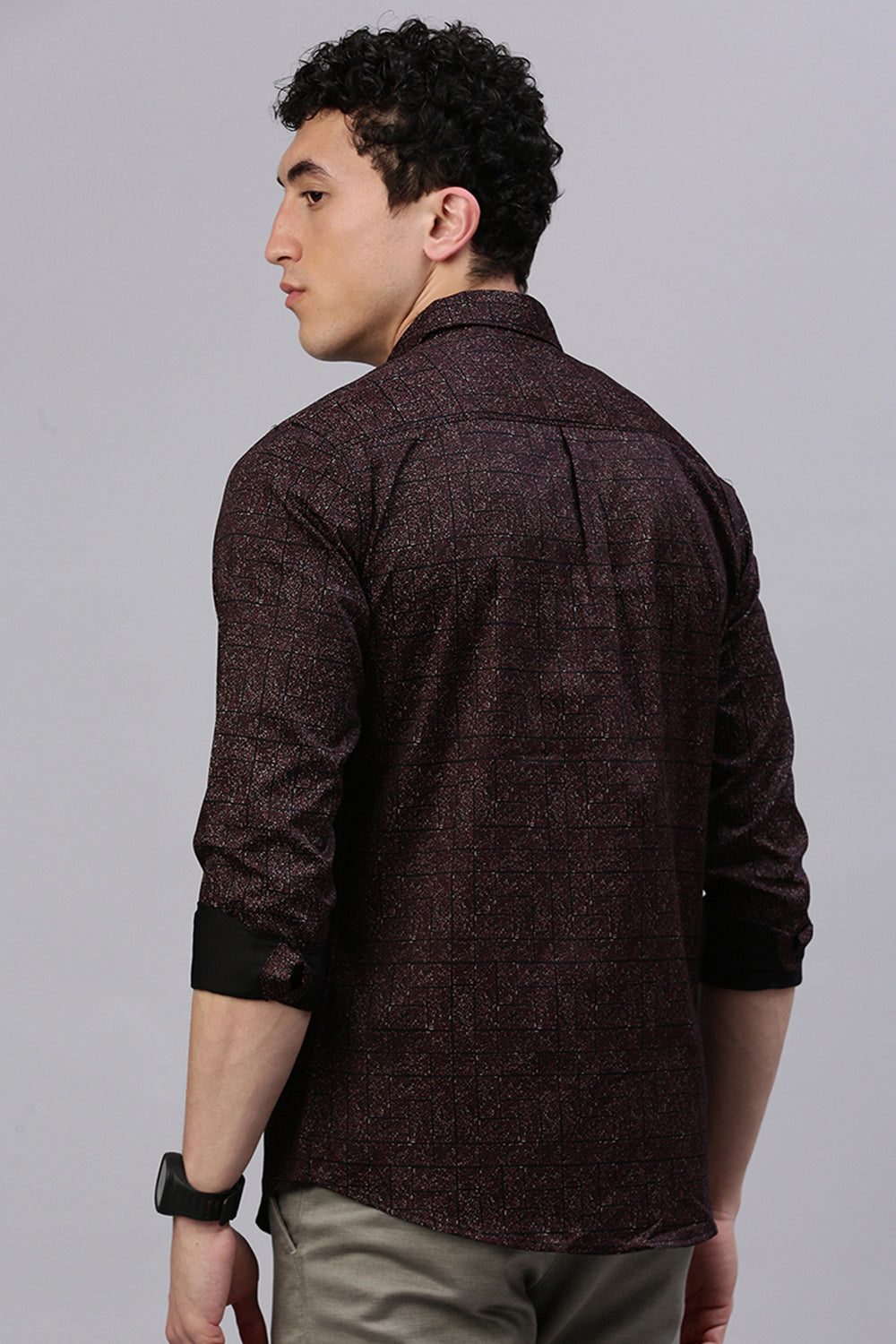 Classic Polo Men's Full Sleeve Brown Polo Neck Slim Fit All-Over Print Shirt