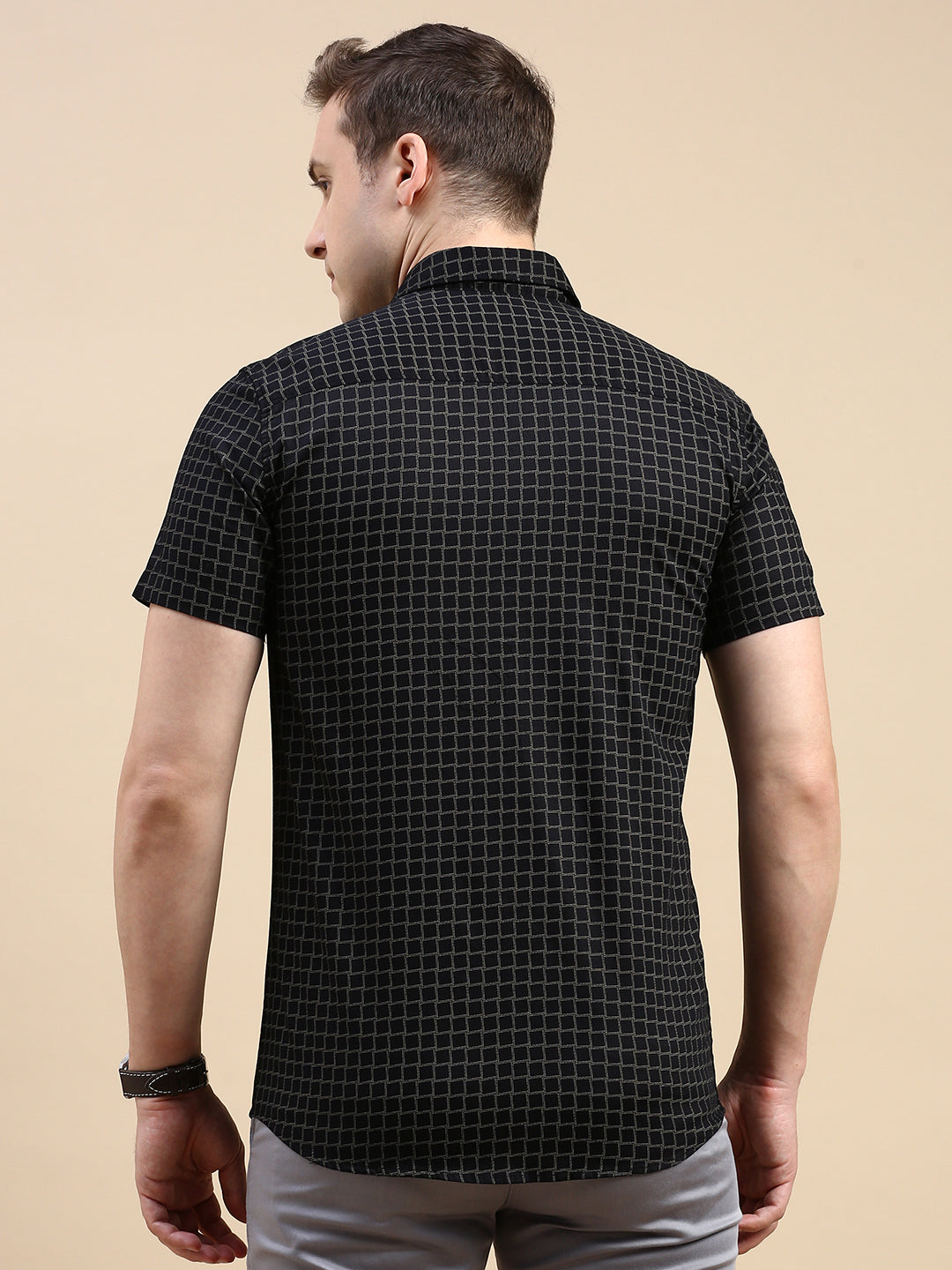 CP BRO Men's Polo Neck Cotton Black Slim Fit Printed Shirt | SBP1-26B-HS-PRT-BSL
