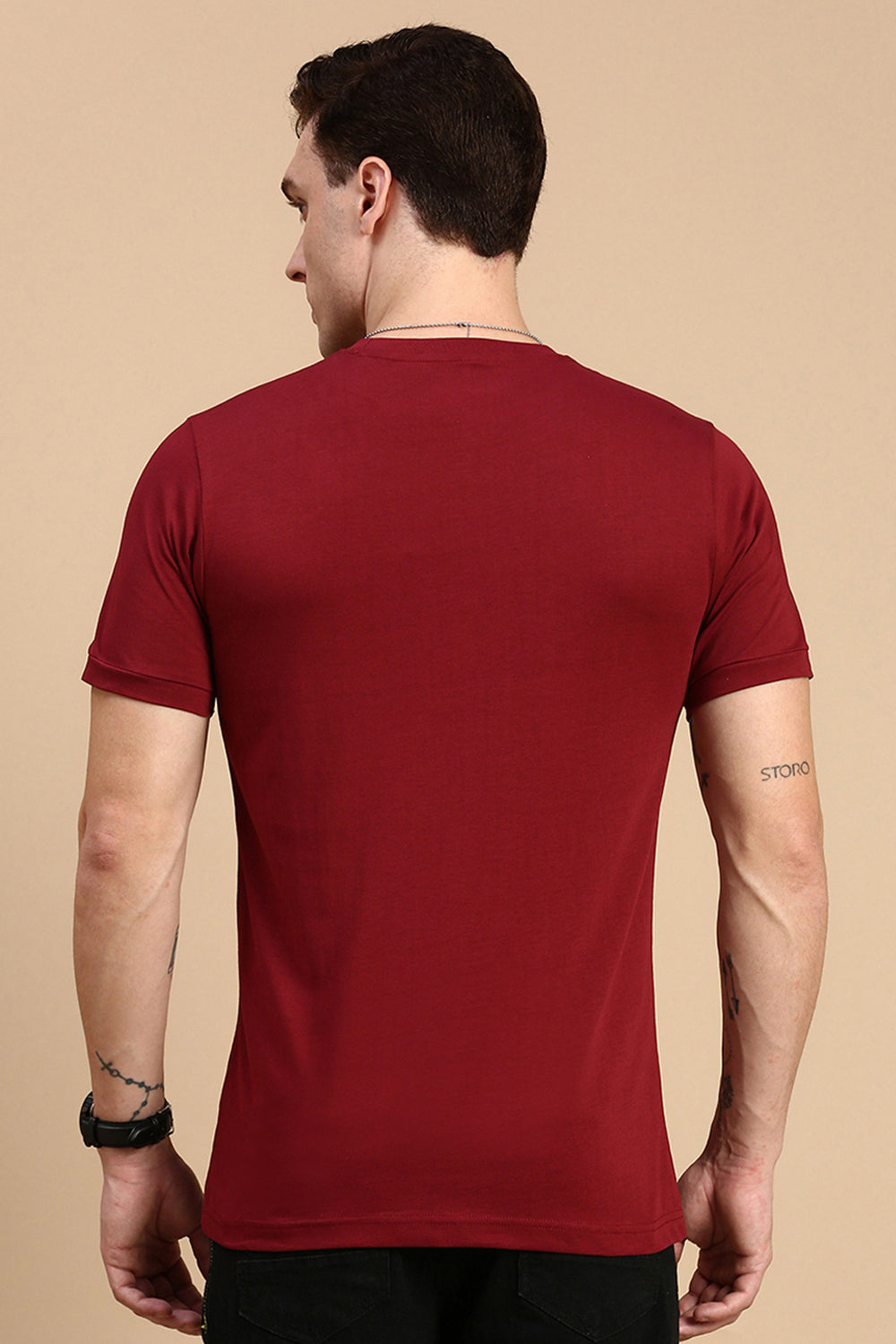 Classic Polo Men's Half Sleeve Maroon Crew Neck Slim Fit Printed T-Shirt | BALENO - 608 A SF C