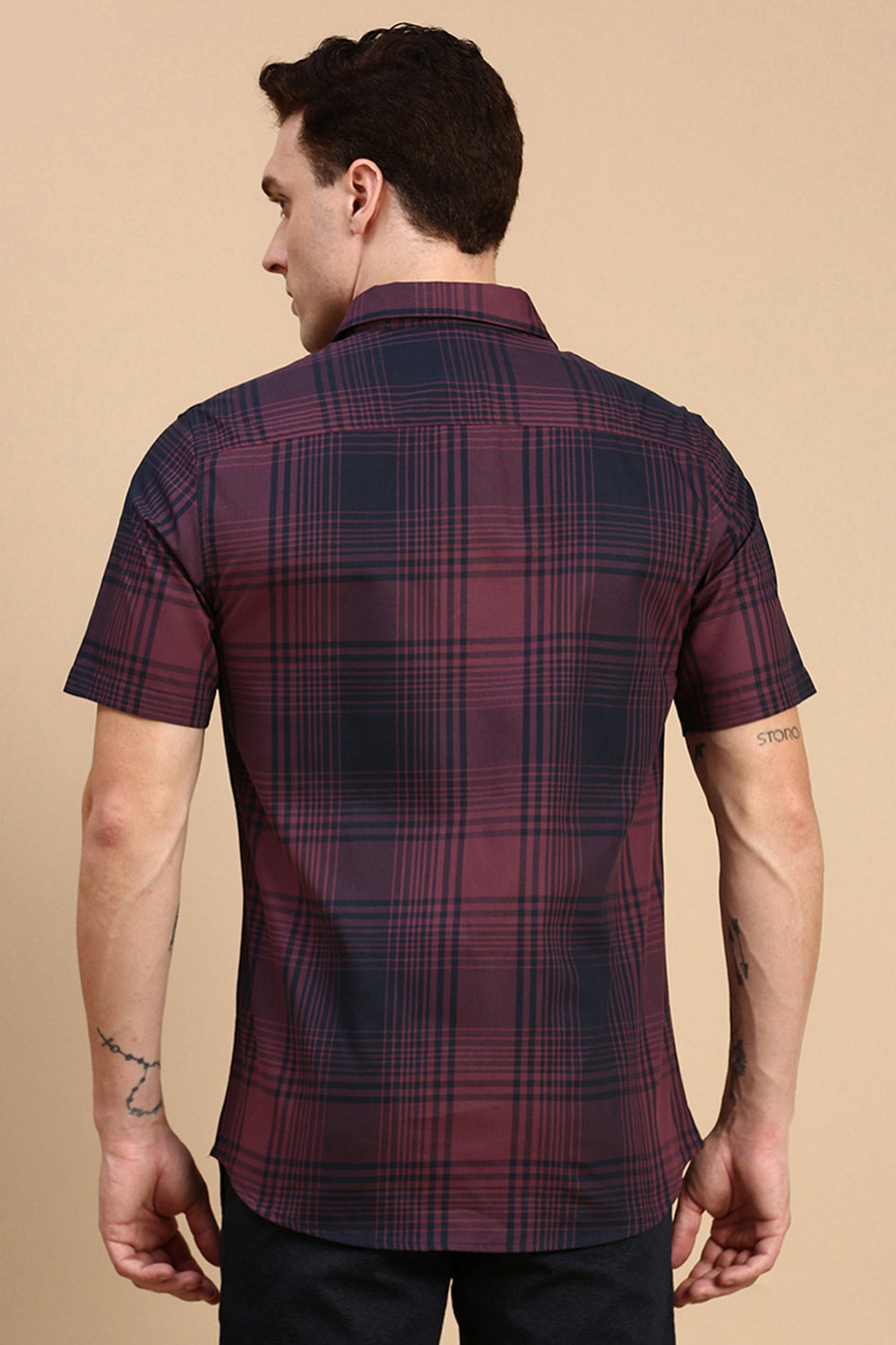 Classic Polo Men's Half Sleeve Maroon/Navy Polo Neck Slim Fit Checked Shirt | SP2-116 A-CHK-SF HS