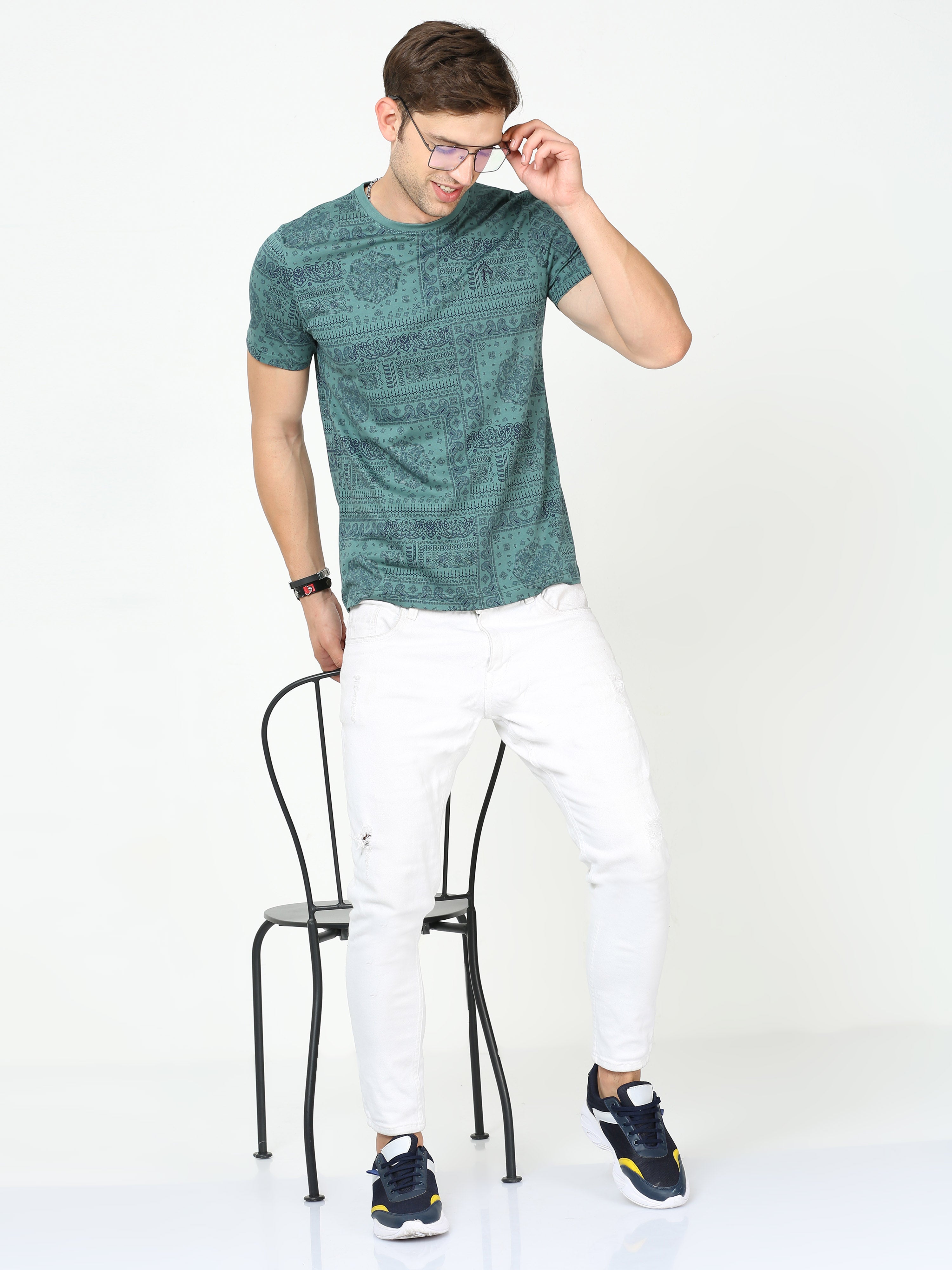 Classic Polo Mens Cotton Half Sleeves Floral Slim Fit Crew Neck Green Color T-Shirt | Brcn - 554 B Sf C