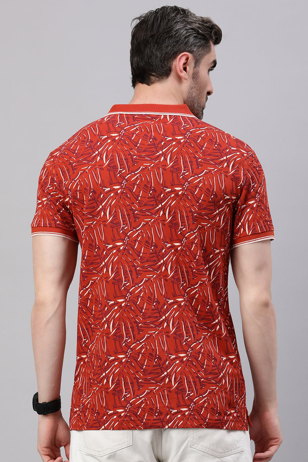 Classic Polo Men's Half Sleeve Rust Polo Neck Slim Fit All Over Print T-Shirt | BEAU - 278 A SF P