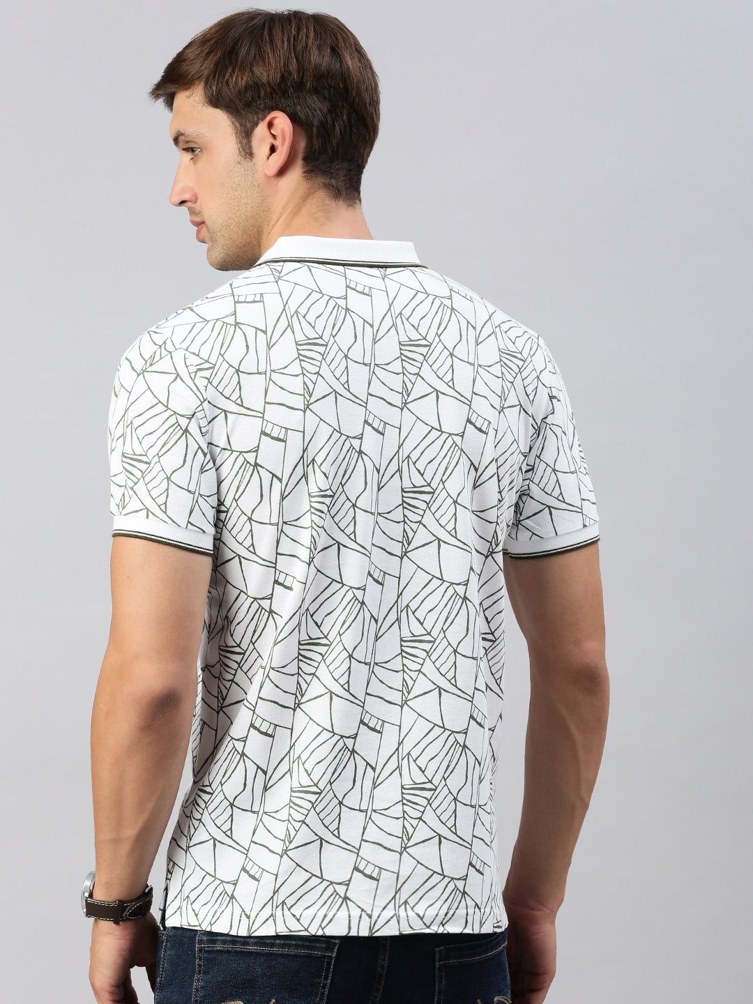 Classic Polo Men's Printed White/Black Cotton Slim Fit Half Sleeve T-Shirt | BEAU - 264 A SF P