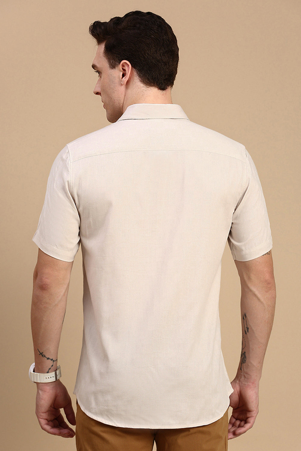 Classic Polo Men's Half Sleeve Beige Polo Neck Slim Fit Checked Shirt | SP2-CL-35 B-HS-CHK-SF