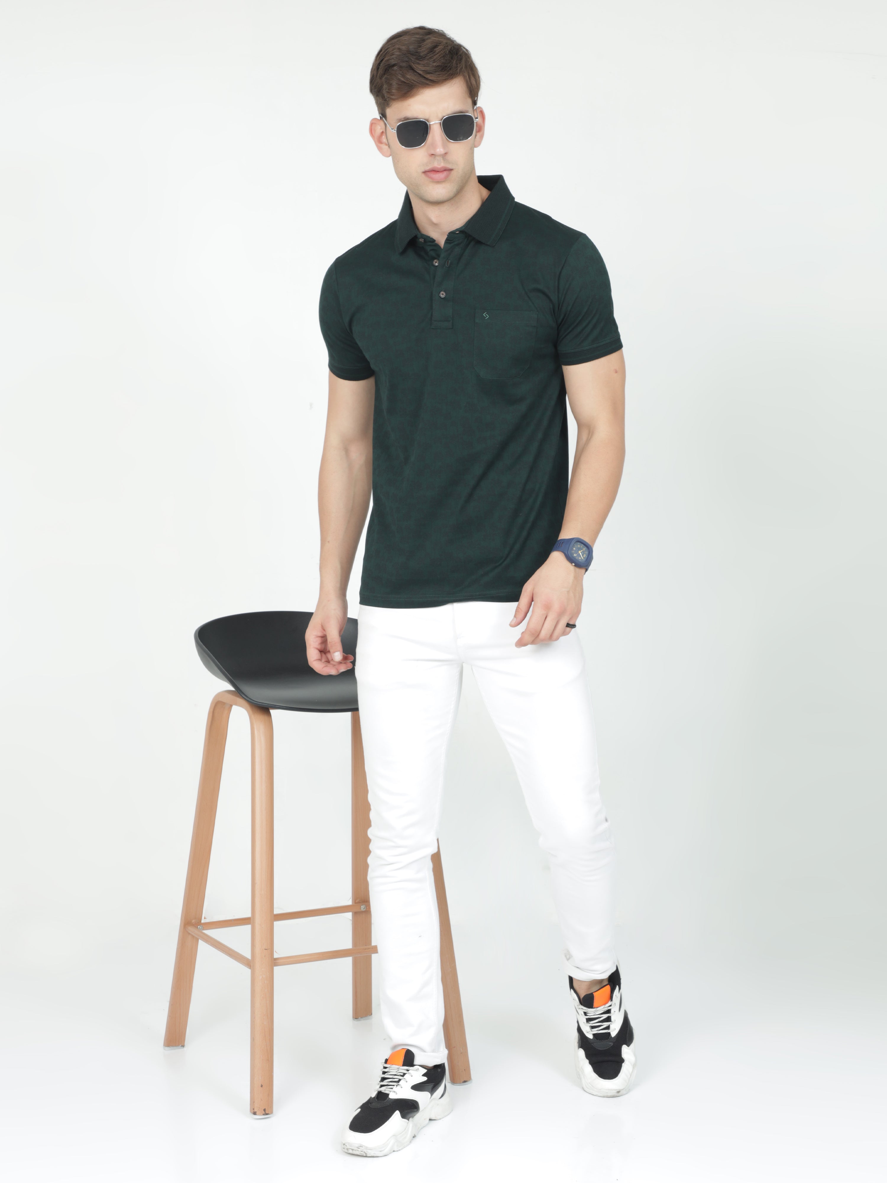 Classic Polo Mens Cotton Half Sleeves Floral Slim Fit Polo Neck Dark Green Color T-Shirt | Scant - 33 A Sf P