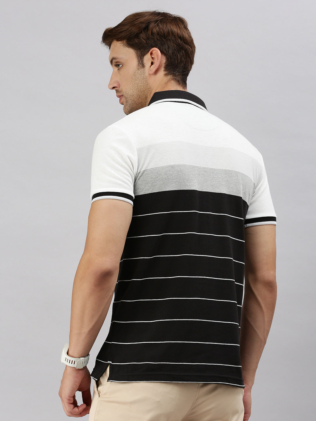Classic Polo Men's Half Sleeve Black/White Polo Neck Slim Fit Striped T-Shirt | VTA - 283 A SF P