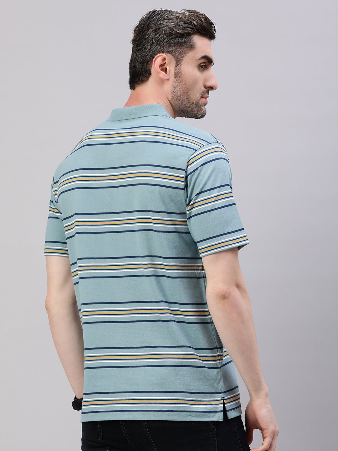 Classic Polo Men's Half Sleeve Multicolor Polo Neck Authentic Fit Striped T-Shirt||AVON - 608 B AF P