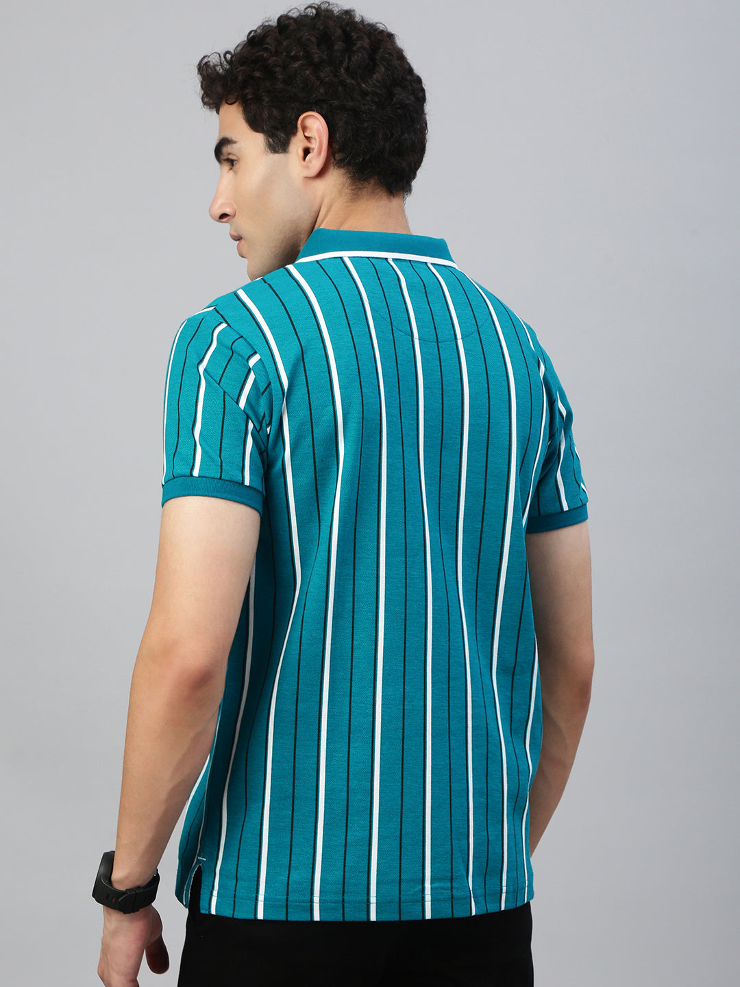 Classic Polo Men's Half Sleeve Blue/White Polo Neck Slim Fit Striped T-Shirt||GEN-X-POLO 37 A SF P