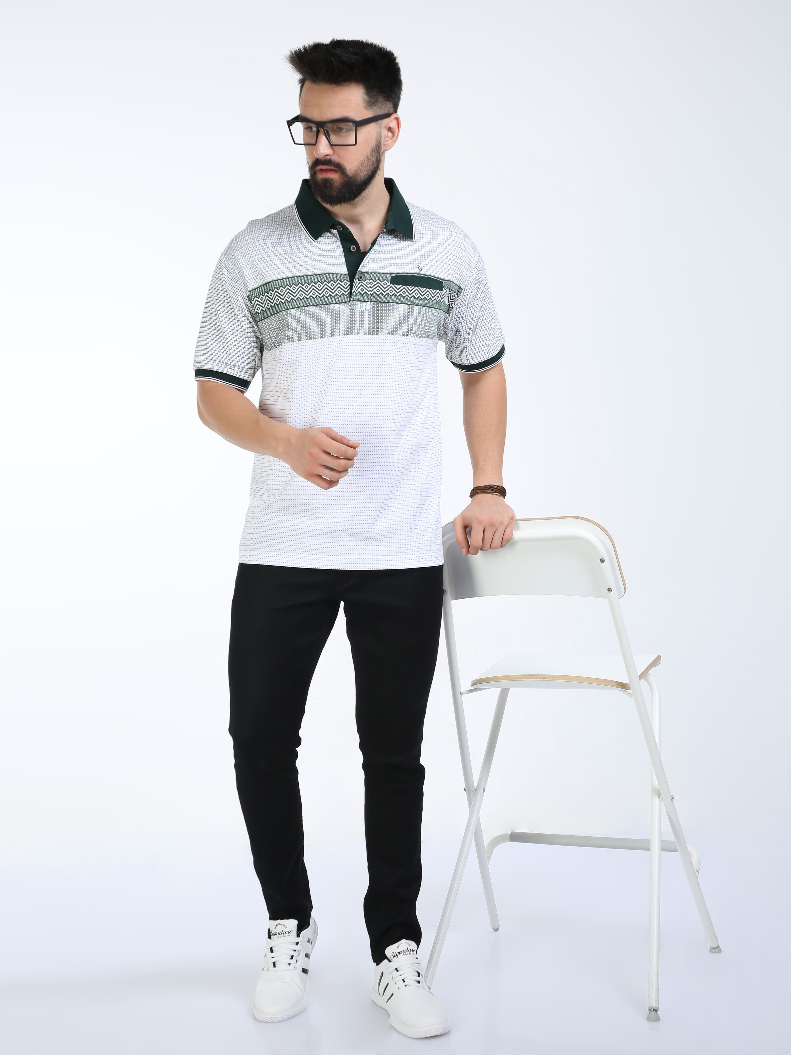 Classic Polo Mens Cotton Half Sleeves Floral Authentic Fit Polo Neck Green Color T-Shirt | Carve Polo - 20 B Af P