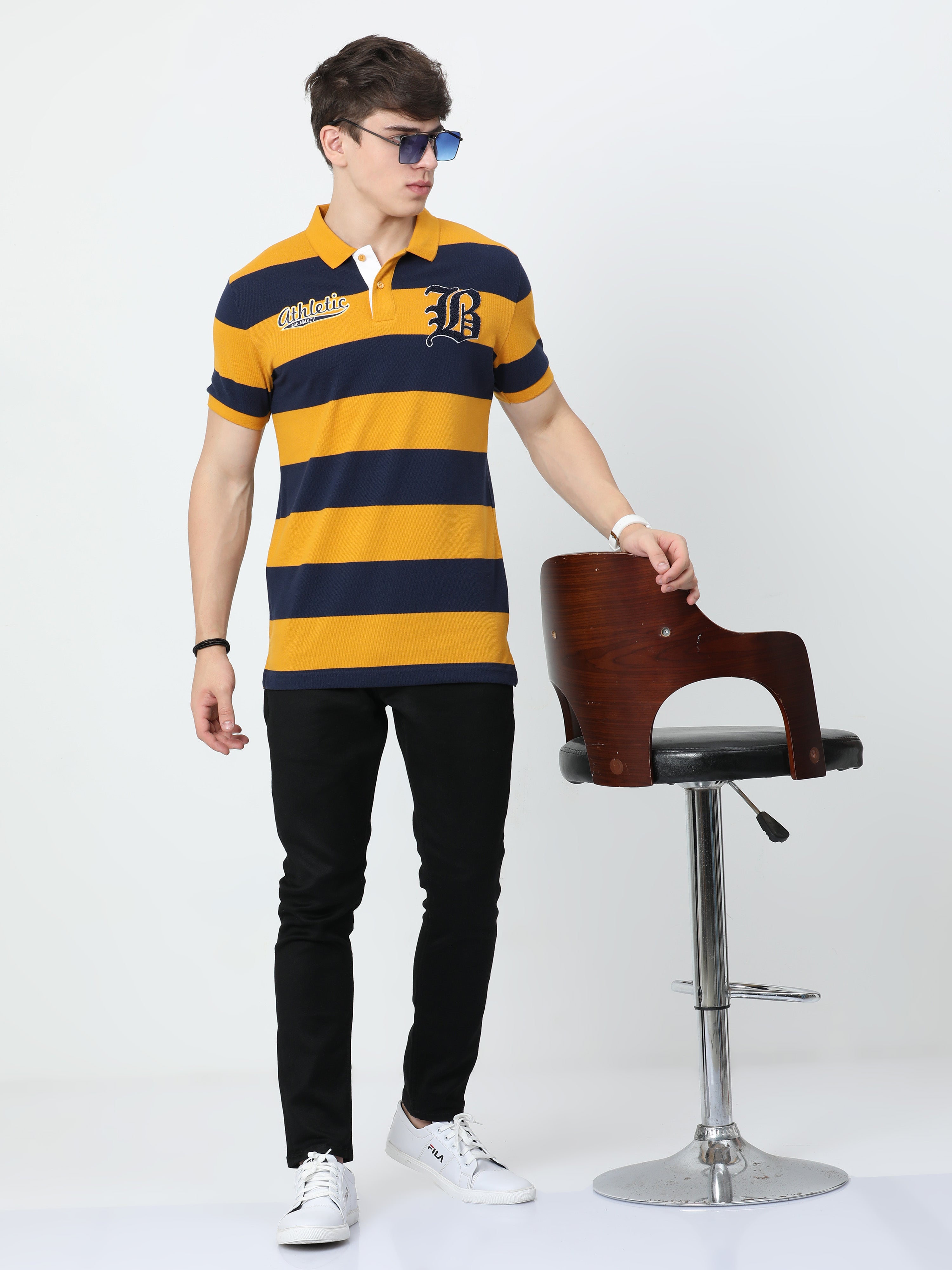 Classic Polo Mens Cotton Half Sleeves Striped Slim Fit Polo Neck Yellow Color T-Shirt | Brp - 395 A Sf P