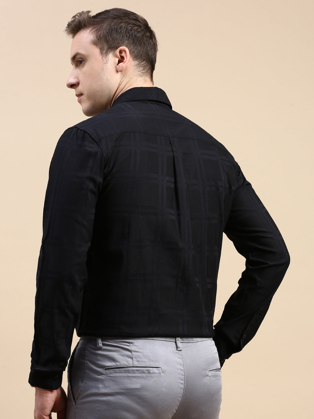 Classic Polo Men's Polo Neck Cotton Black Slim Fit Checked Shirt | SO2-107 B-FS-CHK-SF