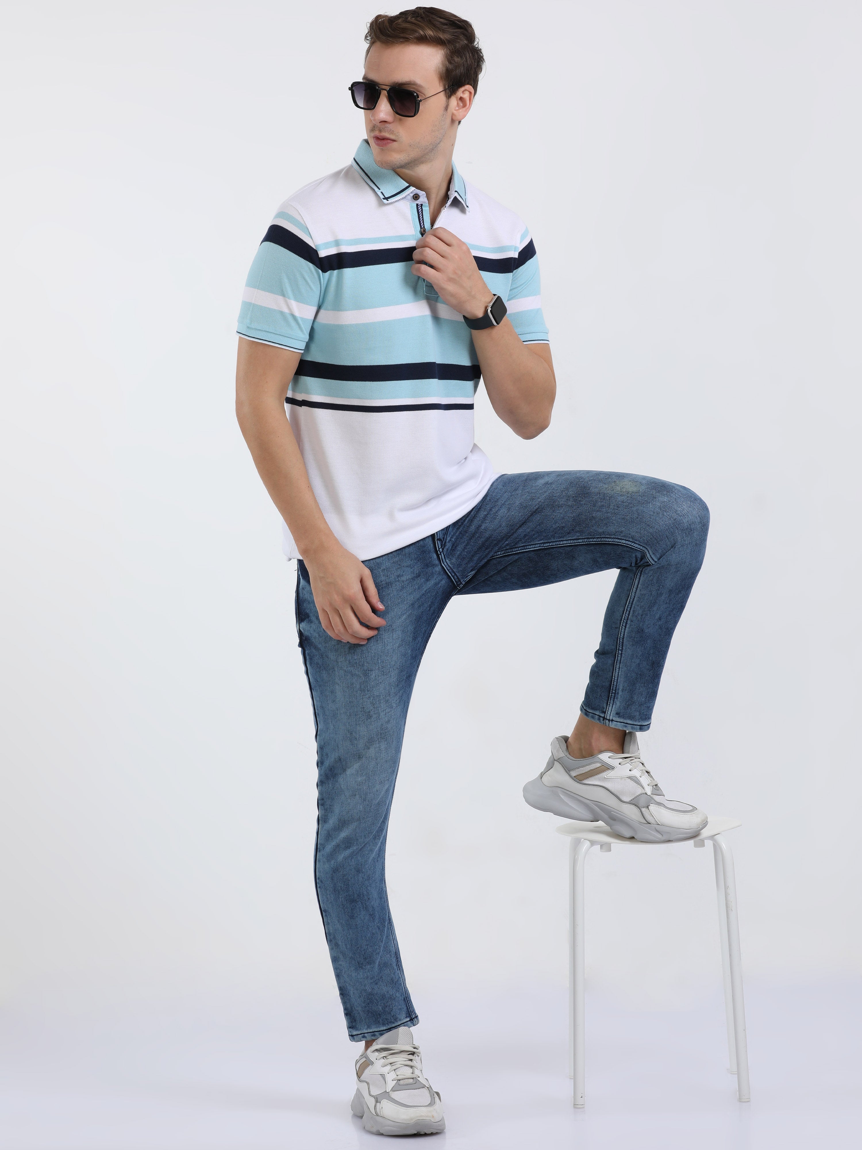 Classic Polo Mens Cotton Half Sleeves Color Blocked Slim Fit Polo Neck White Color T-Shirt | Vta - 241 A Sf P