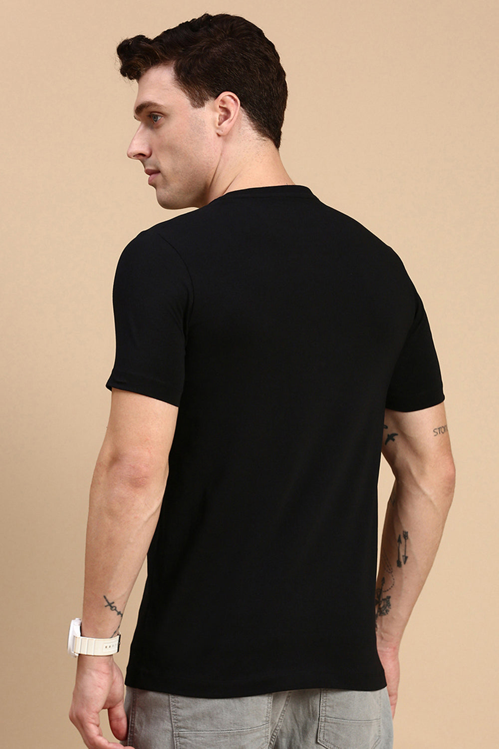 Classic Polo Men's Half Sleeve Black/Yellow Crew Neck Slim Fit Printed T-Shirt | ELITE-CREW-24 A SF C