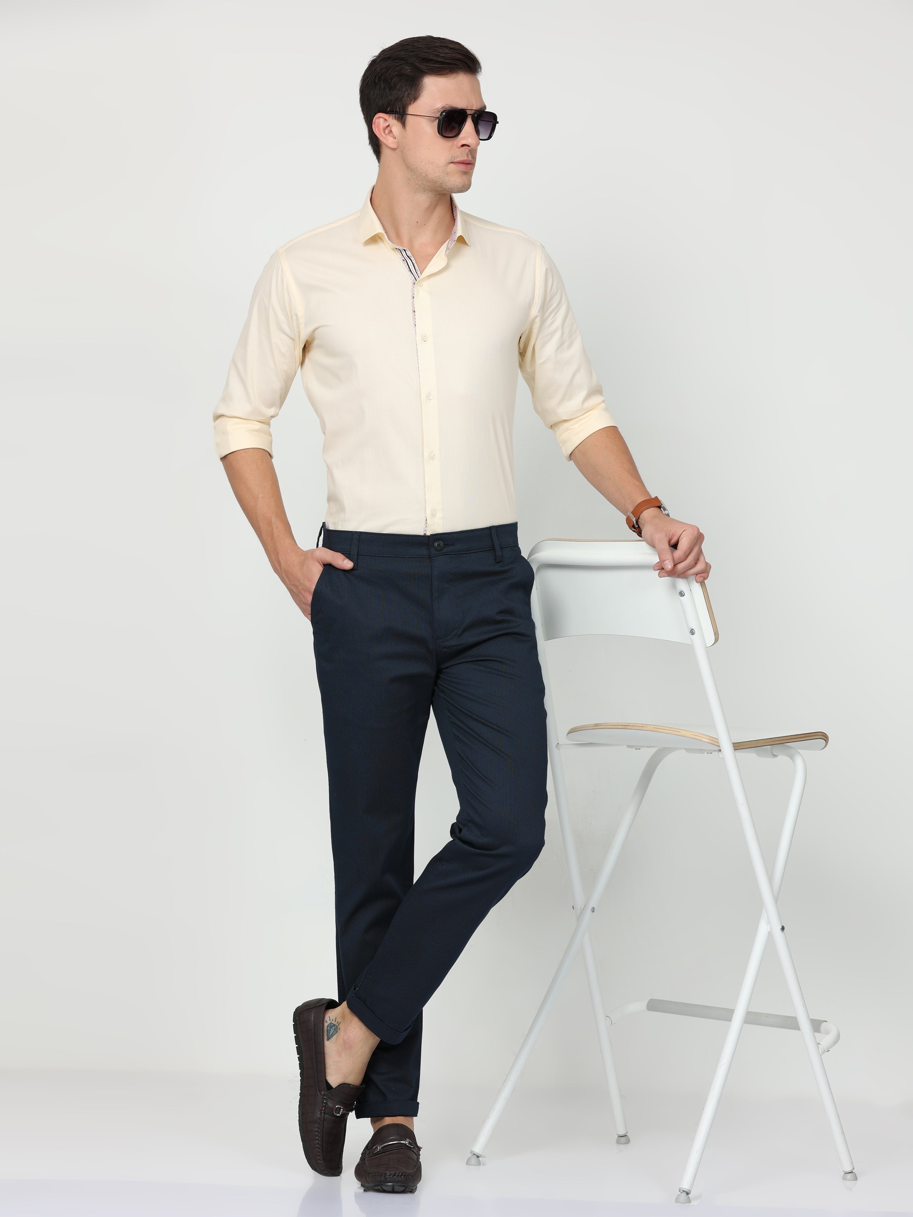 CP BRO Mens Ankle Fit Solid Navy Color Trousers | Tbo2-05 A-Nvy-Af-Ly